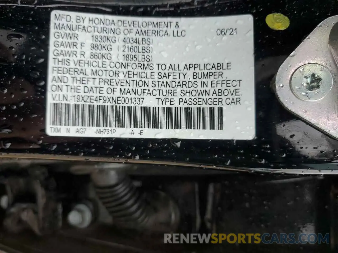 12 Photograph of a damaged car 19XZE4F9XNE001337 HONDA INSIGHT 2022