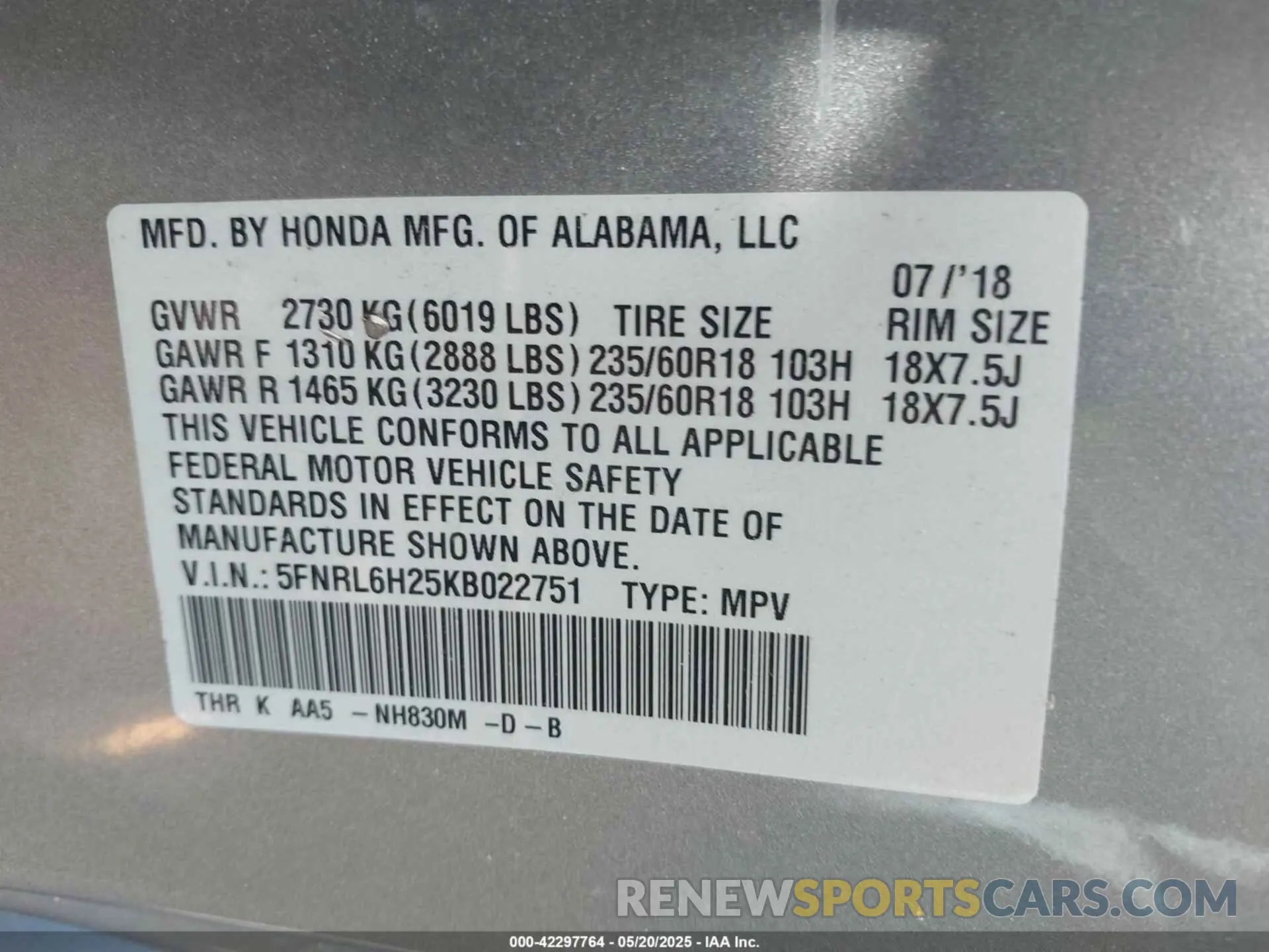 9 Photograph of a damaged car 5FNRL6H25KB022751 HONDA ODYSSEY 2019