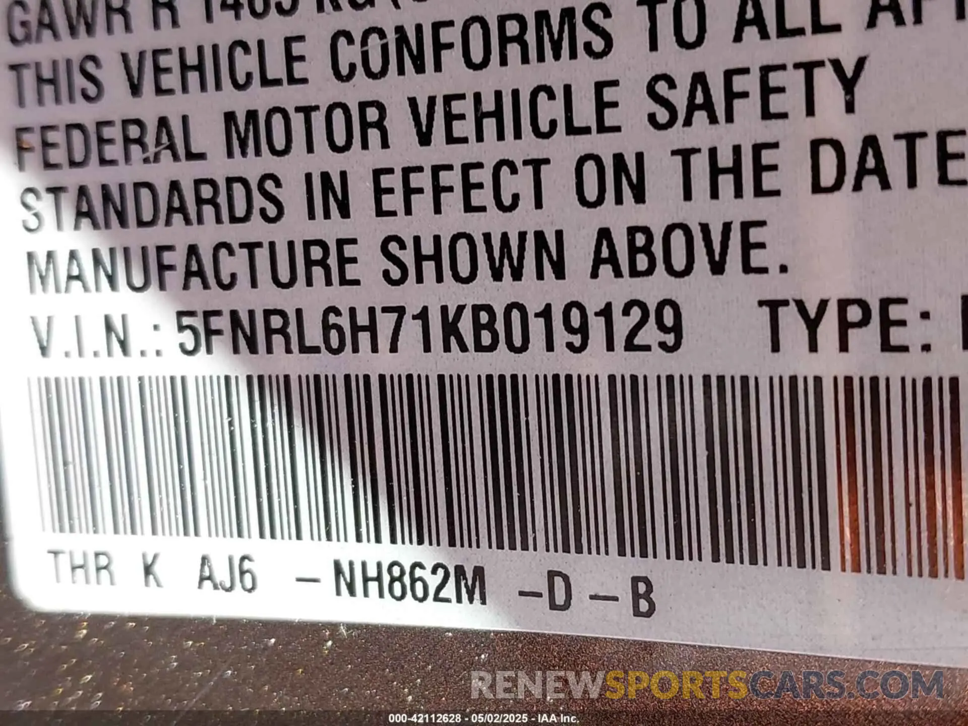 9 Photograph of a damaged car 5FNRL6H71KB019129 HONDA ODYSSEY 2019
