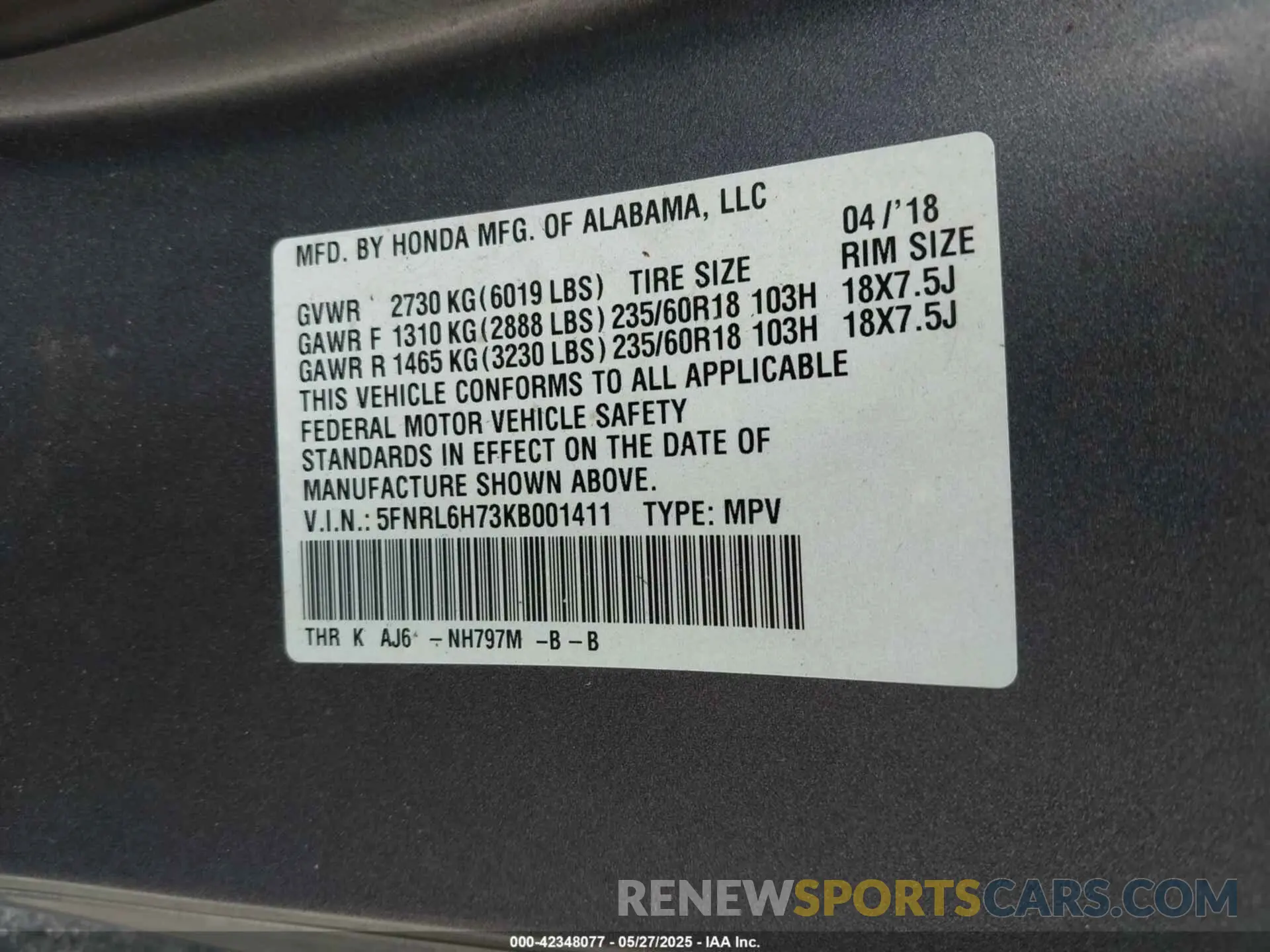 9 Photograph of a damaged car 5FNRL6H73KB001411 HONDA ODYSSEY 2019