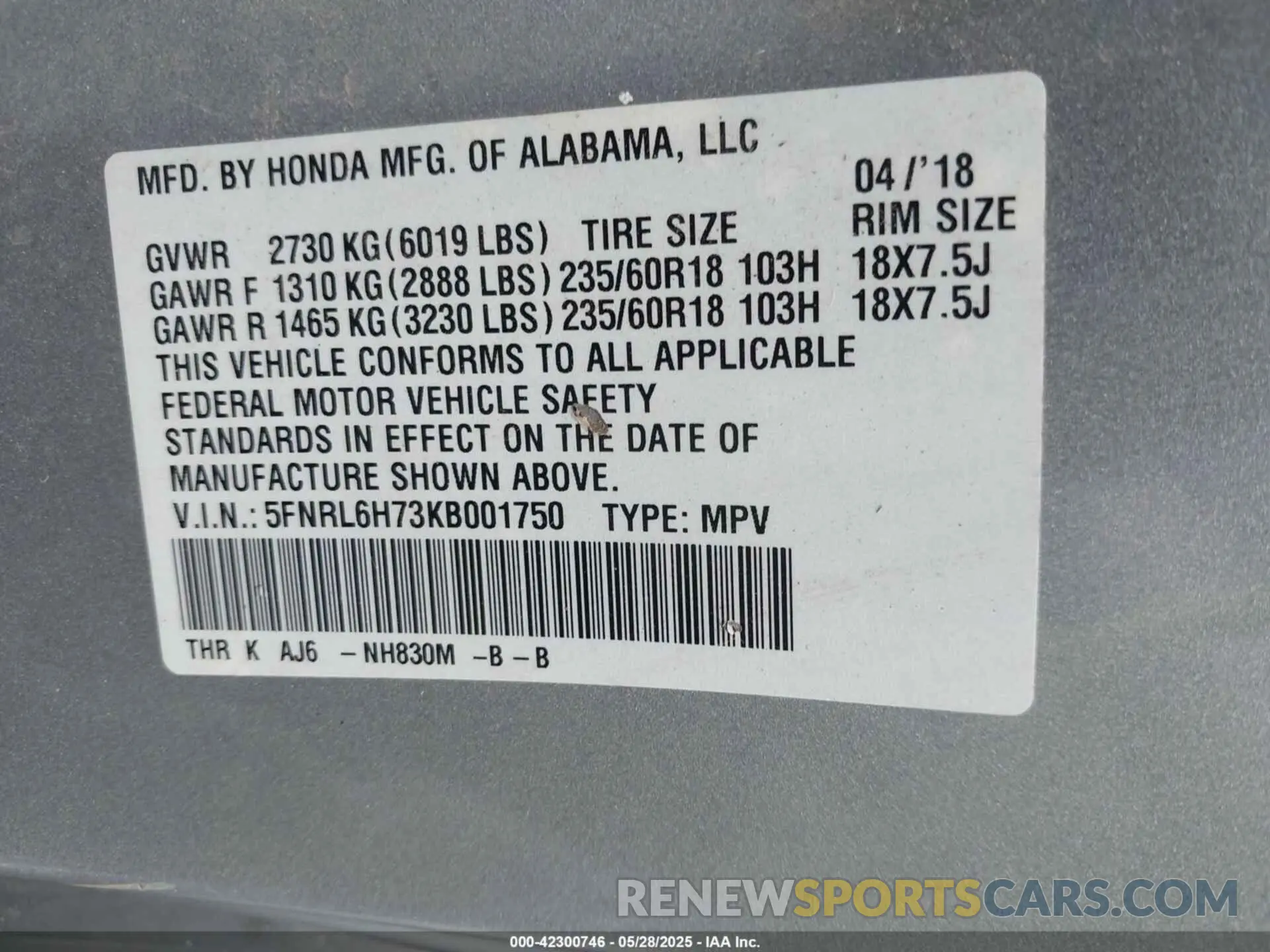 9 Photograph of a damaged car 5FNRL6H73KB001750 HONDA ODYSSEY 2019
