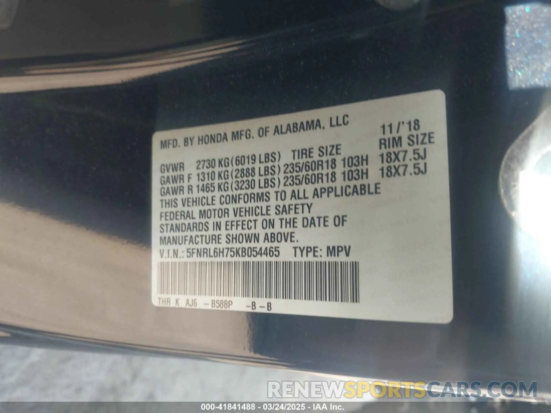 9 Photograph of a damaged car 5FNRL6H75KB054465 HONDA ODYSSEY 2019