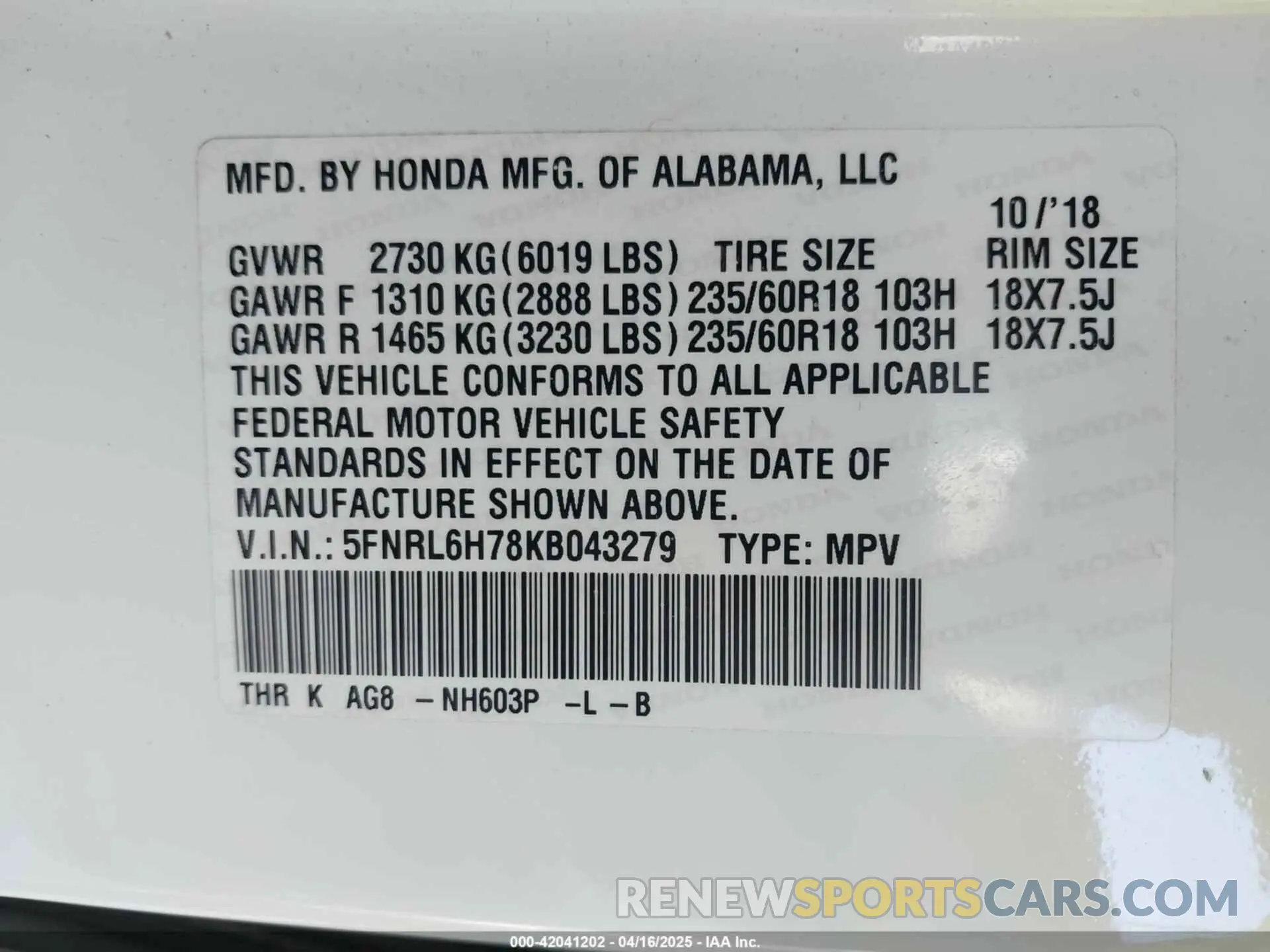 9 Photograph of a damaged car 5FNRL6H78KB043279 HONDA ODYSSEY 2019