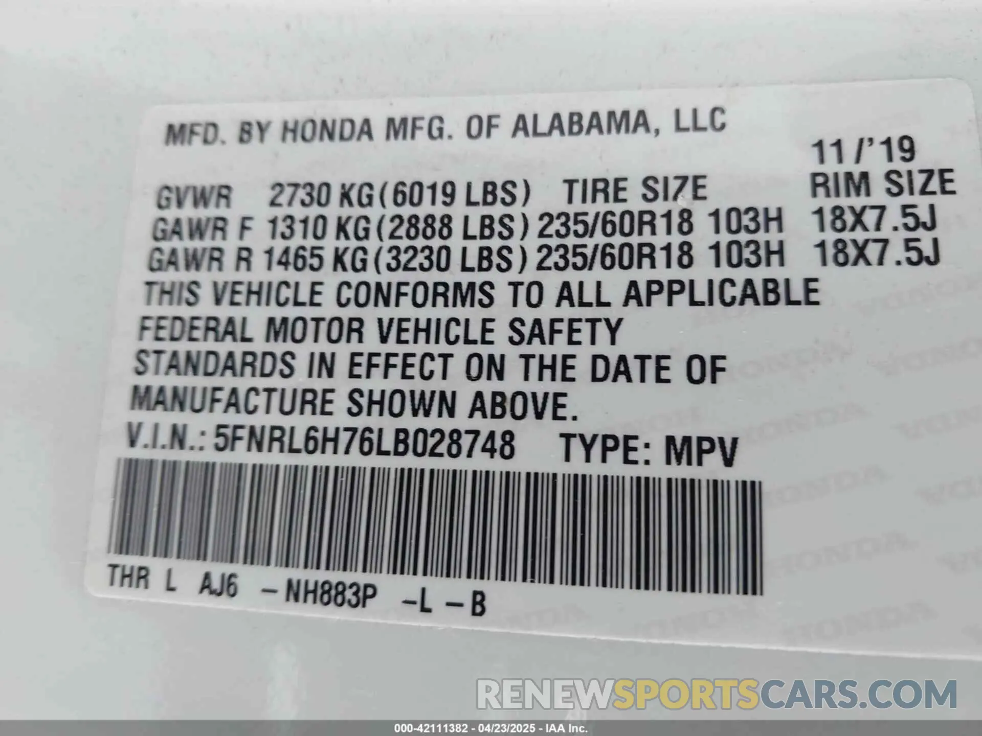 9 Photograph of a damaged car 5FNRL6H76LB028748 HONDA ODYSSEY 2020