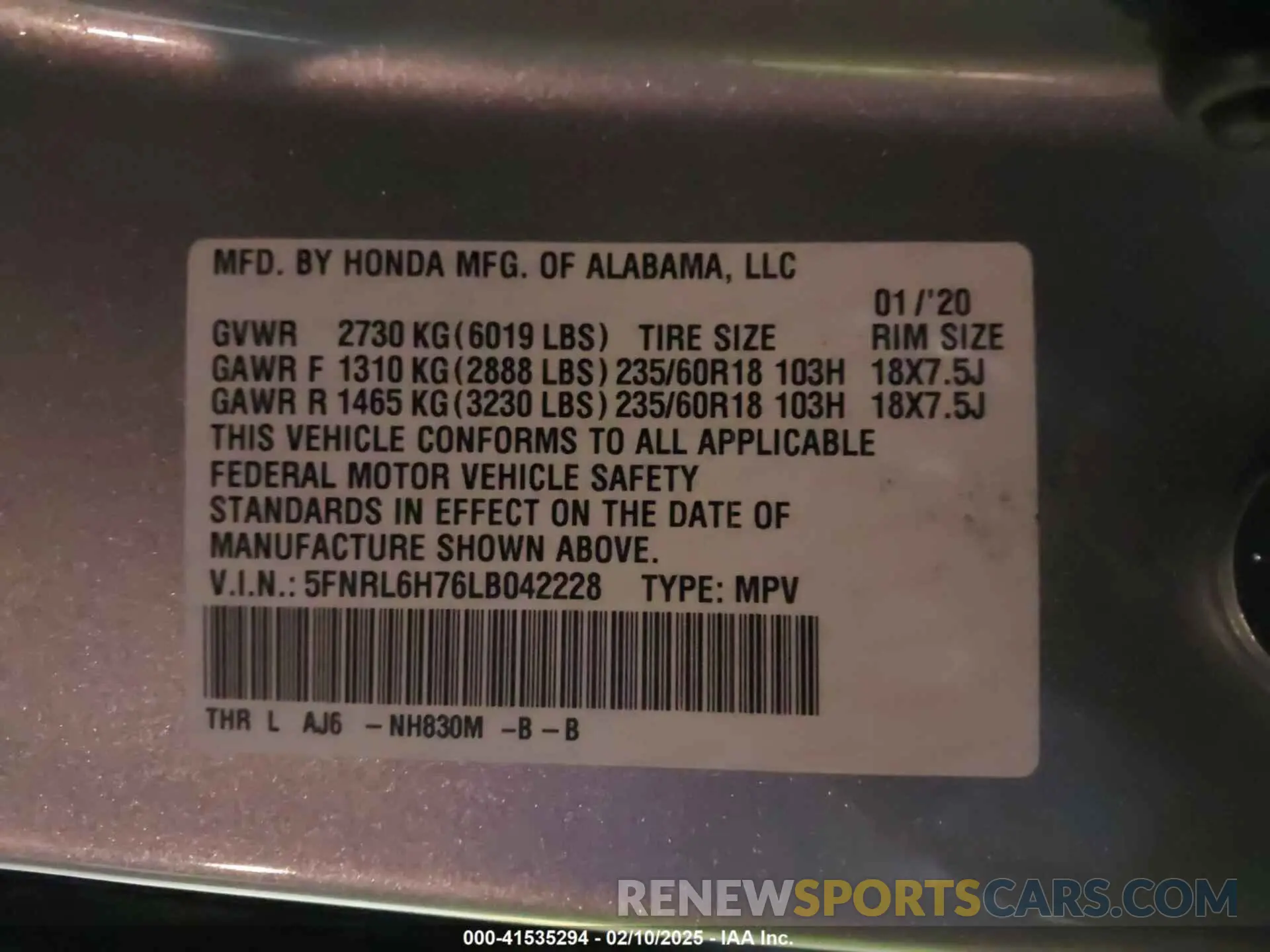 9 Photograph of a damaged car 5FNRL6H76LB042228 HONDA ODYSSEY 2020
