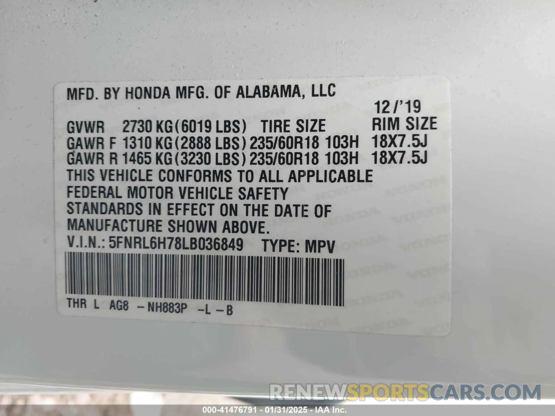 9 Photograph of a damaged car 5FNRL6H78LB036849 HONDA ODYSSEY 2020