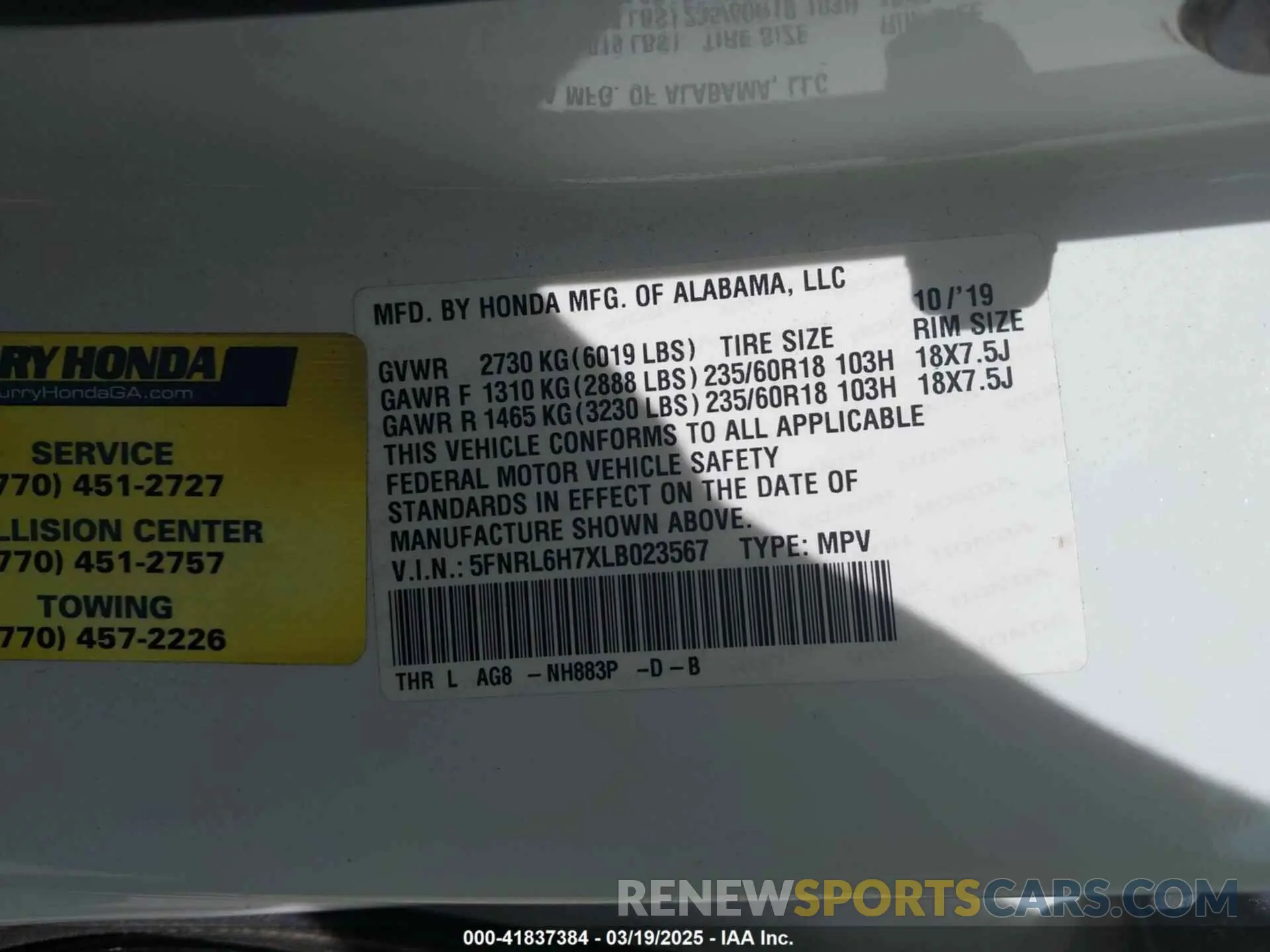 9 Photograph of a damaged car 5FNRL6H7XLB023567 HONDA ODYSSEY 2020