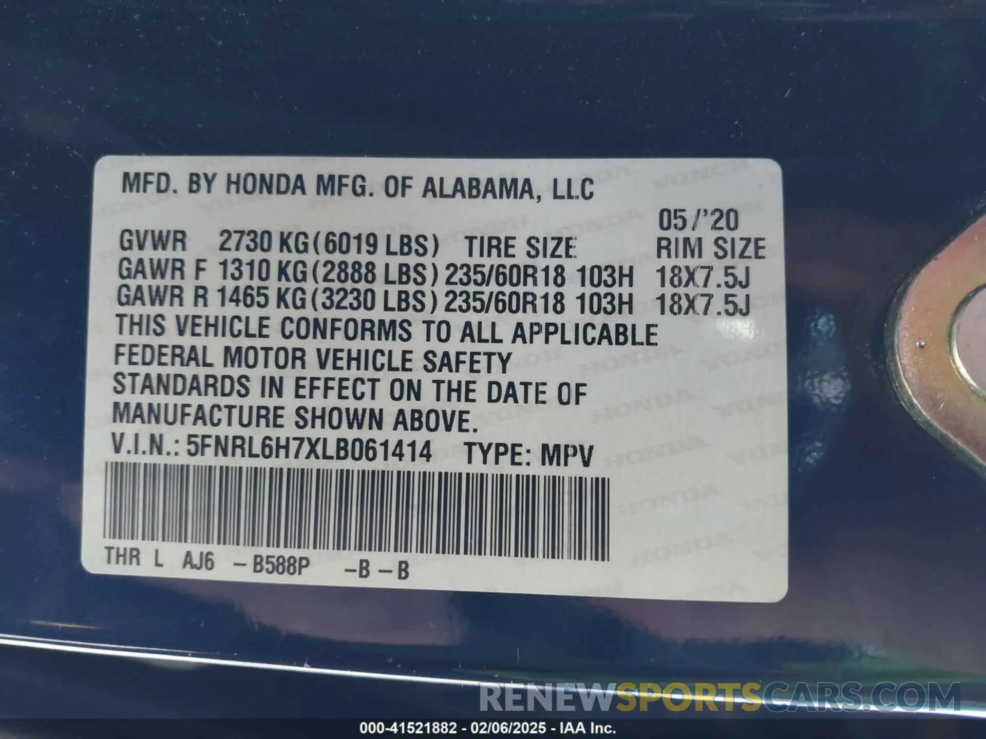 9 Photograph of a damaged car 5FNRL6H7XLB061414 HONDA ODYSSEY 2020