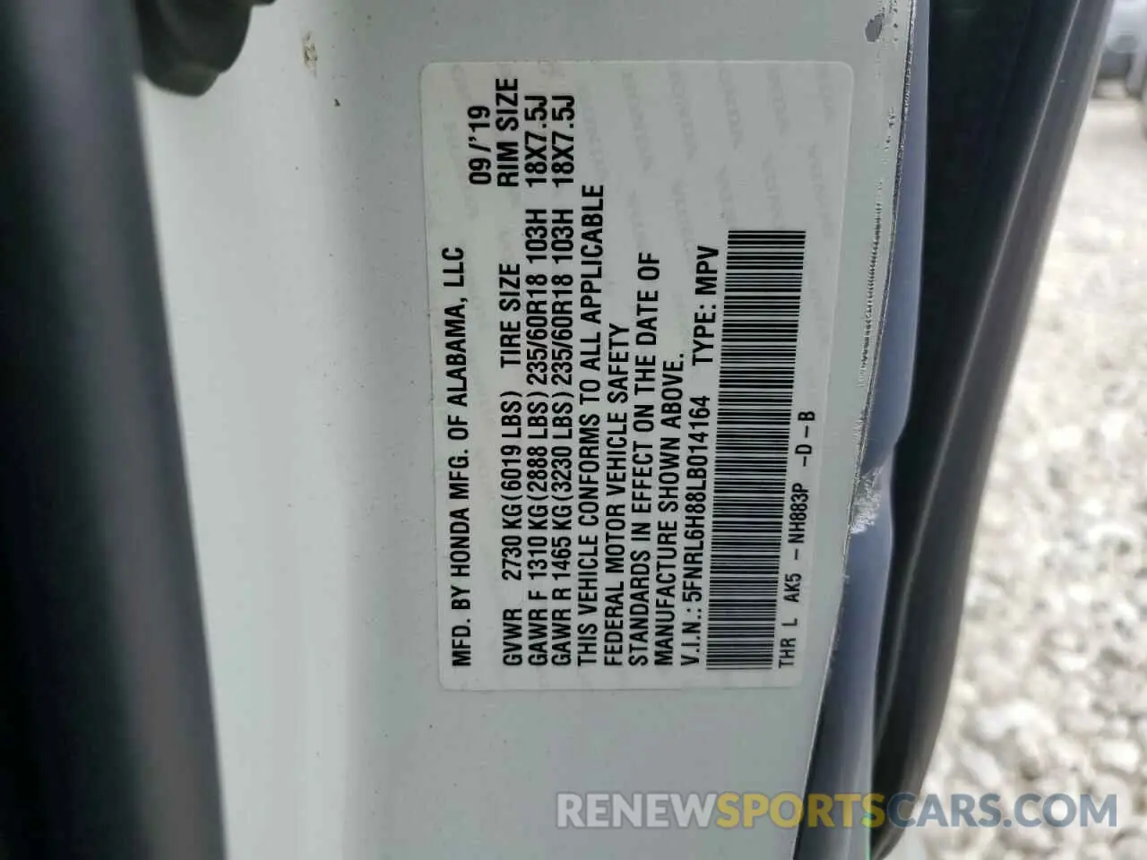 14 Photograph of a damaged car 5FNRL6H88LB014164 HONDA ODYSSEY 2020