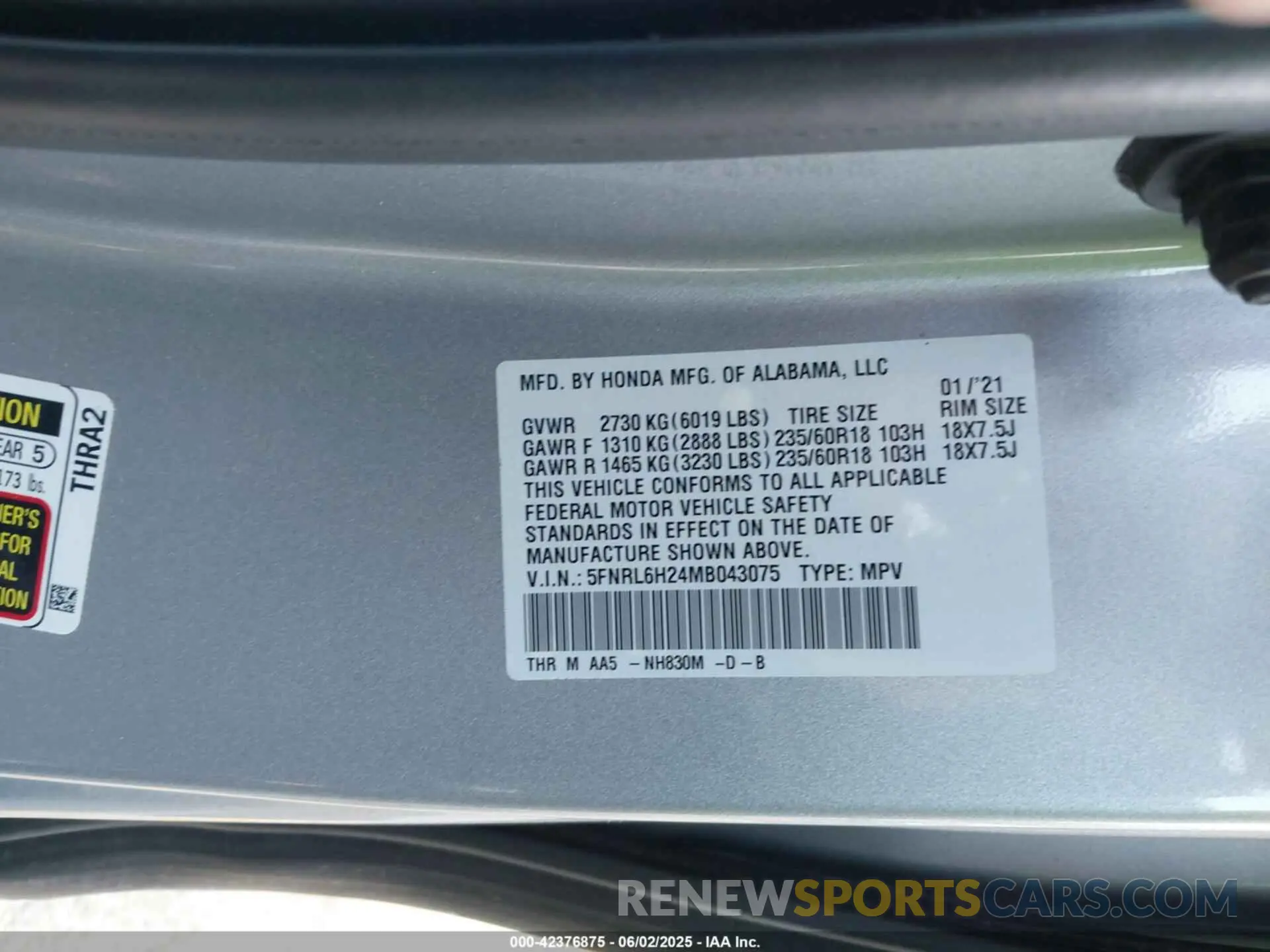 9 Photograph of a damaged car 5FNRL6H24MB043075 HONDA ODYSSEY 2021