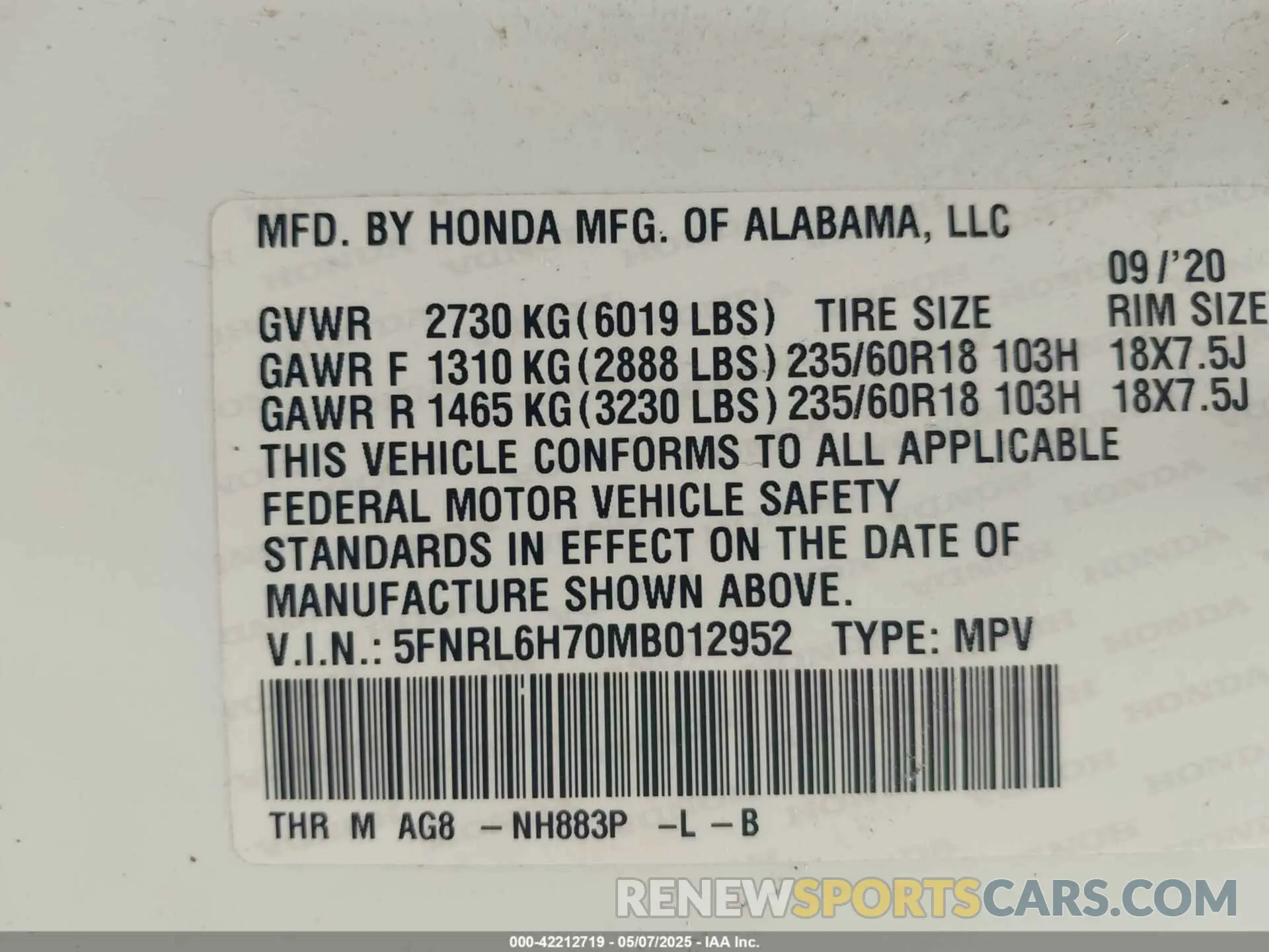 9 Photograph of a damaged car 5FNRL6H70MB012952 HONDA ODYSSEY 2021