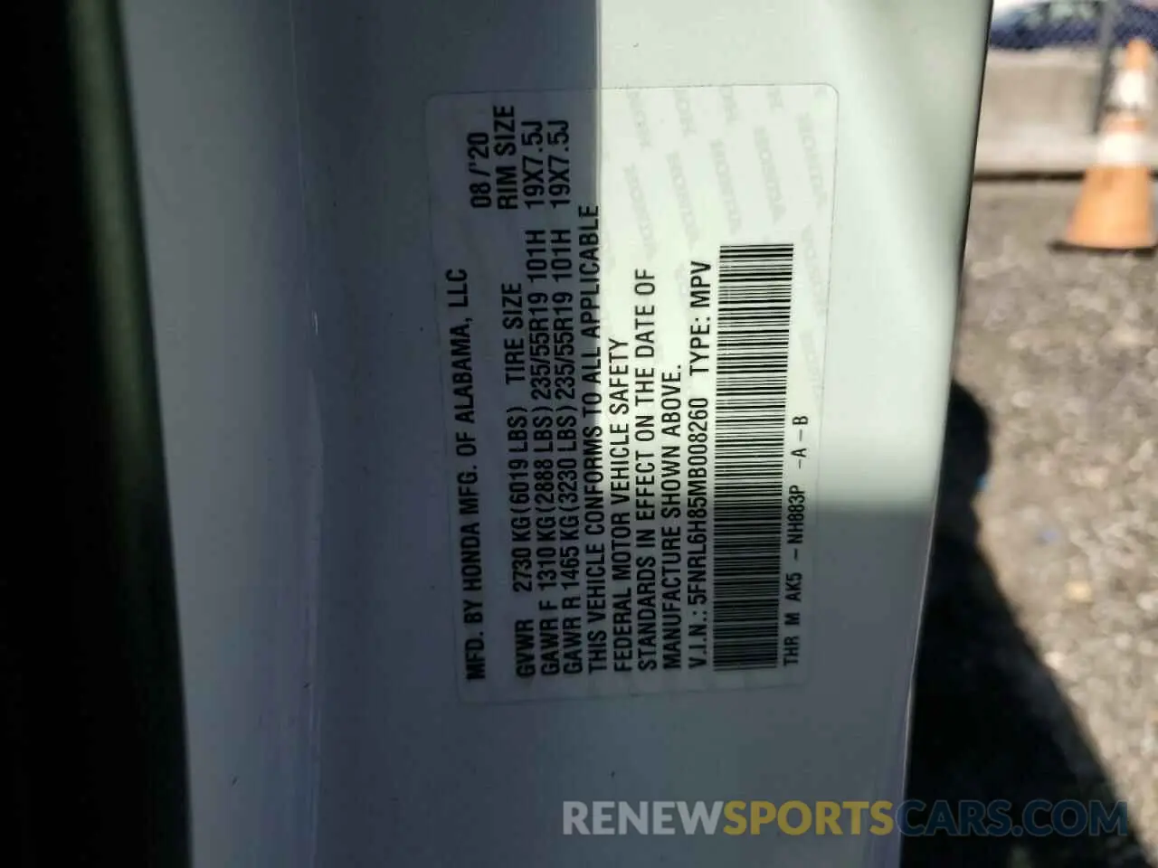 13 Photograph of a damaged car 5FNRL6H85MB008260 HONDA ODYSSEY 2021