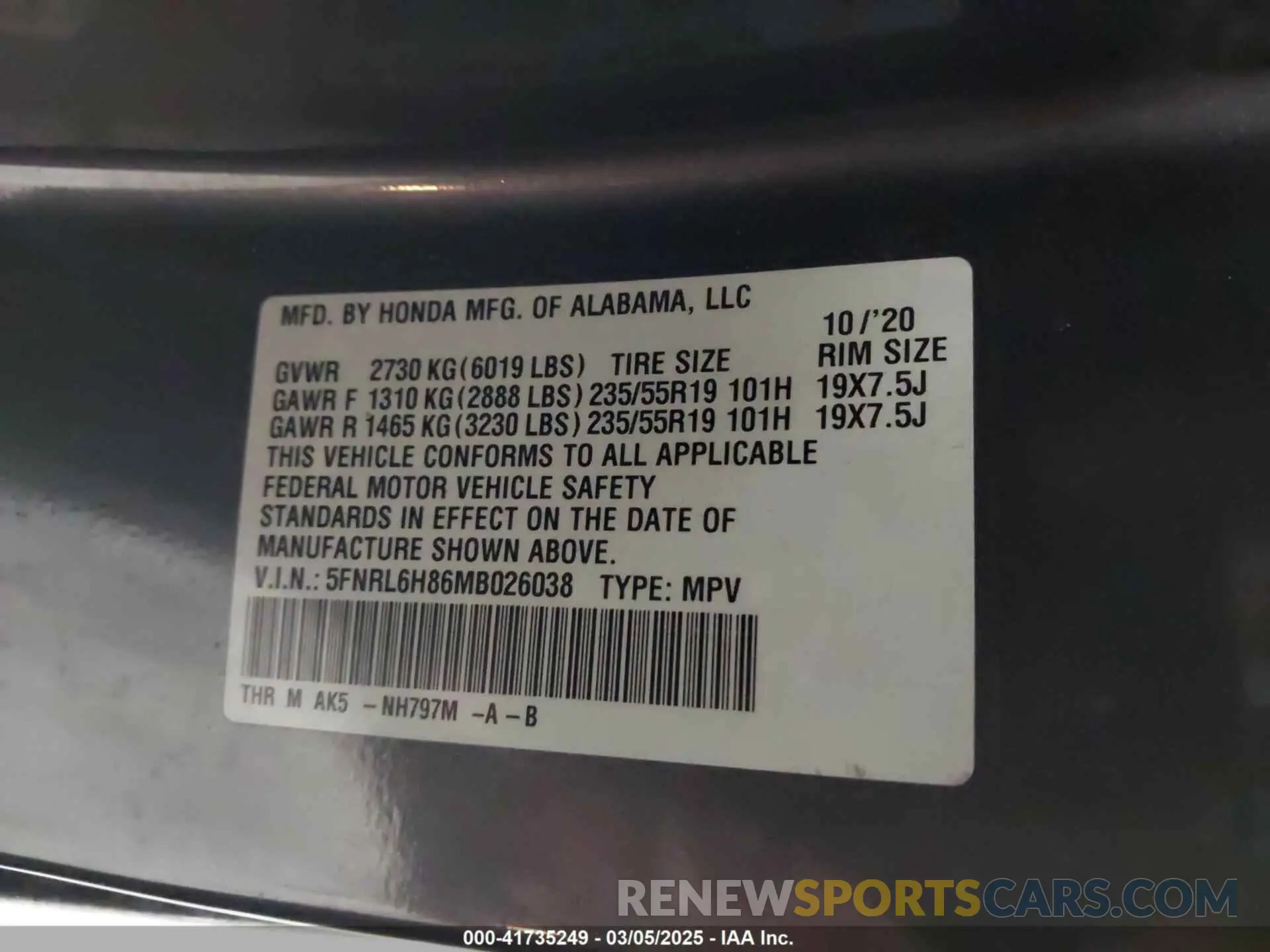 9 Photograph of a damaged car 5FNRL6H86MB026038 HONDA ODYSSEY 2021
