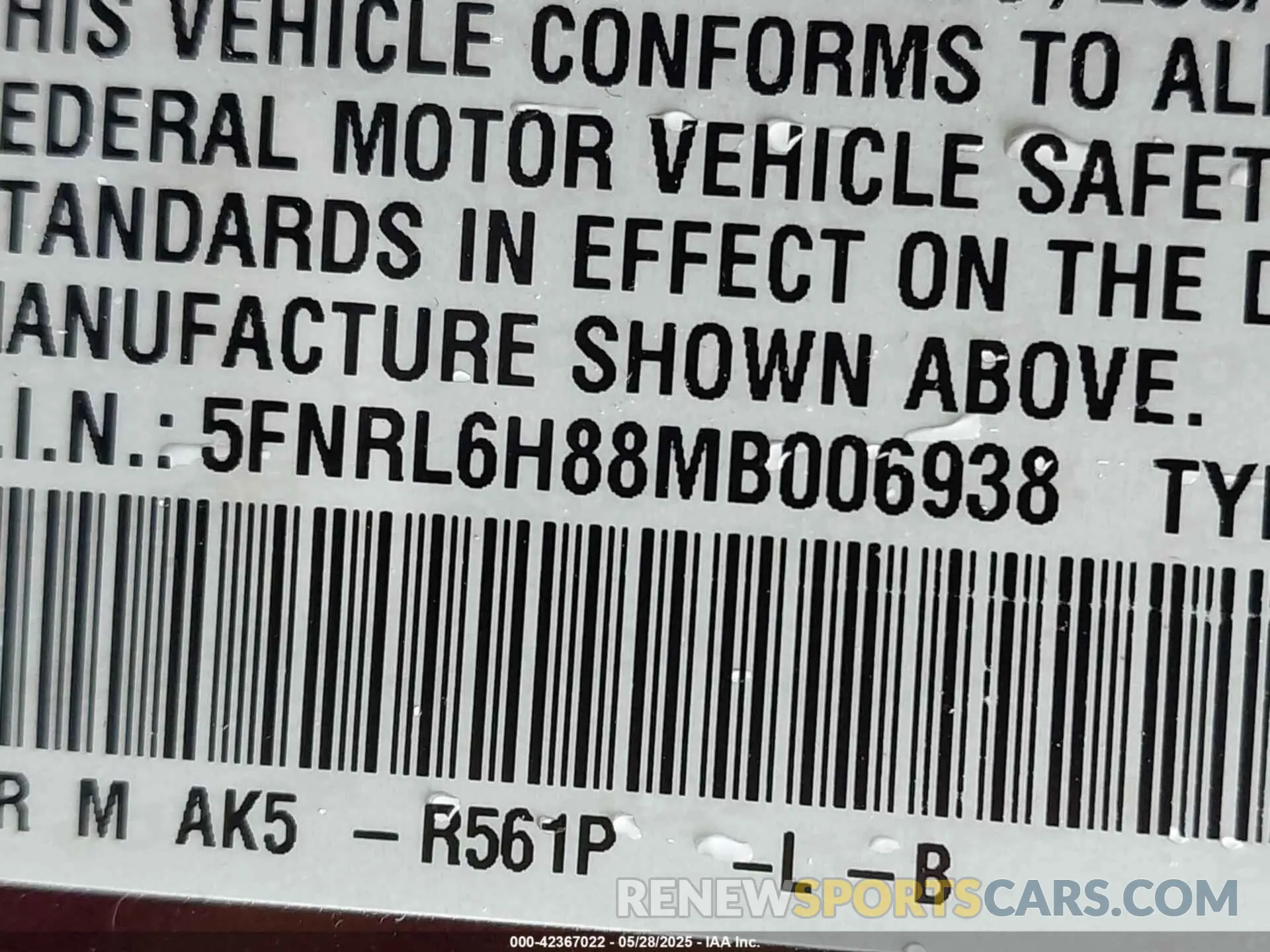 9 Photograph of a damaged car 5FNRL6H88MB006938 HONDA ODYSSEY 2021