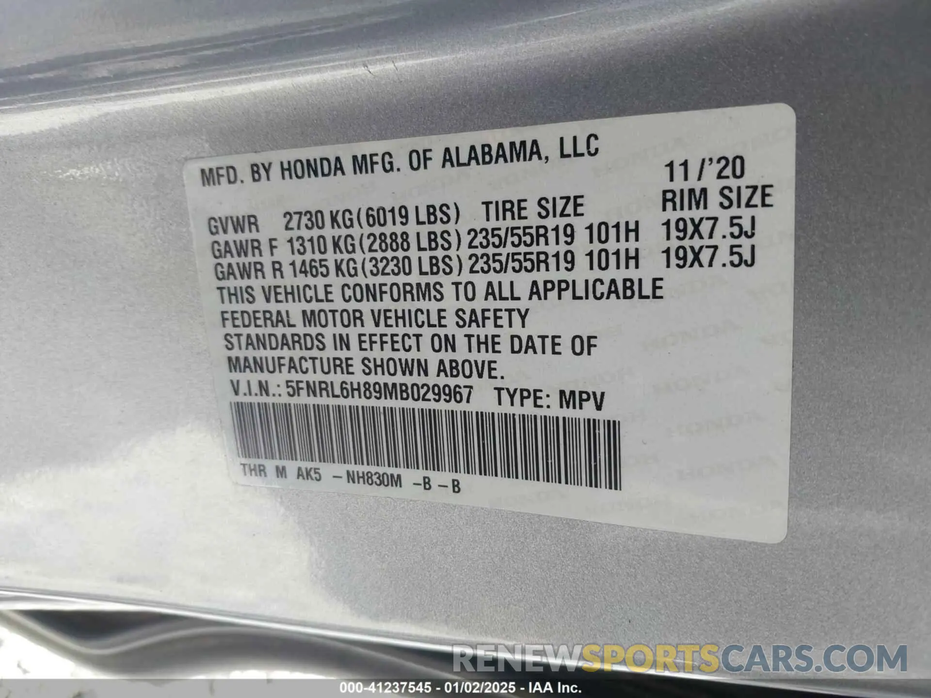 9 Photograph of a damaged car 5FNRL6H89MB029967 HONDA ODYSSEY 2021