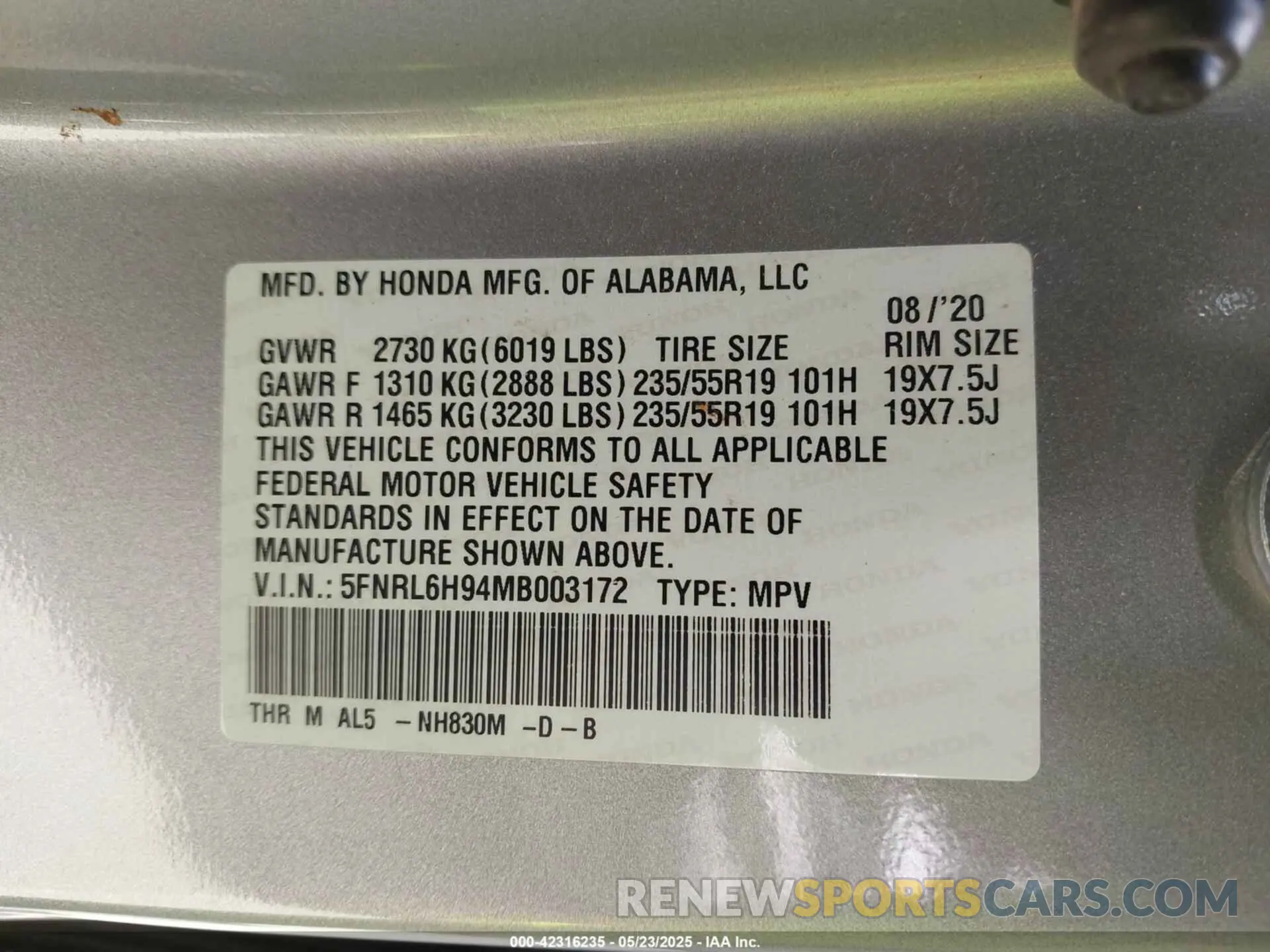 9 Photograph of a damaged car 5FNRL6H94MB003172 HONDA ODYSSEY 2021
