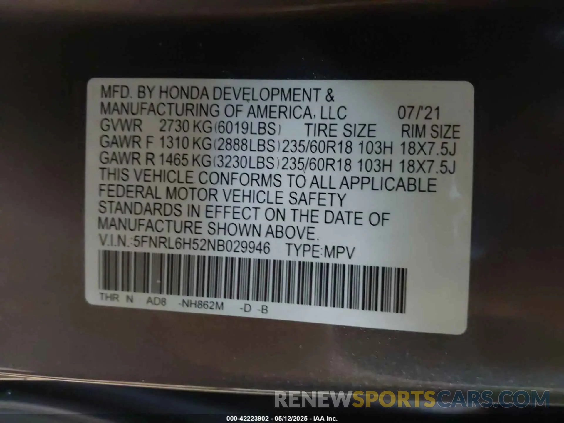 9 Photograph of a damaged car 5FNRL6H52NB029946 HONDA ODYSSEY 2022
