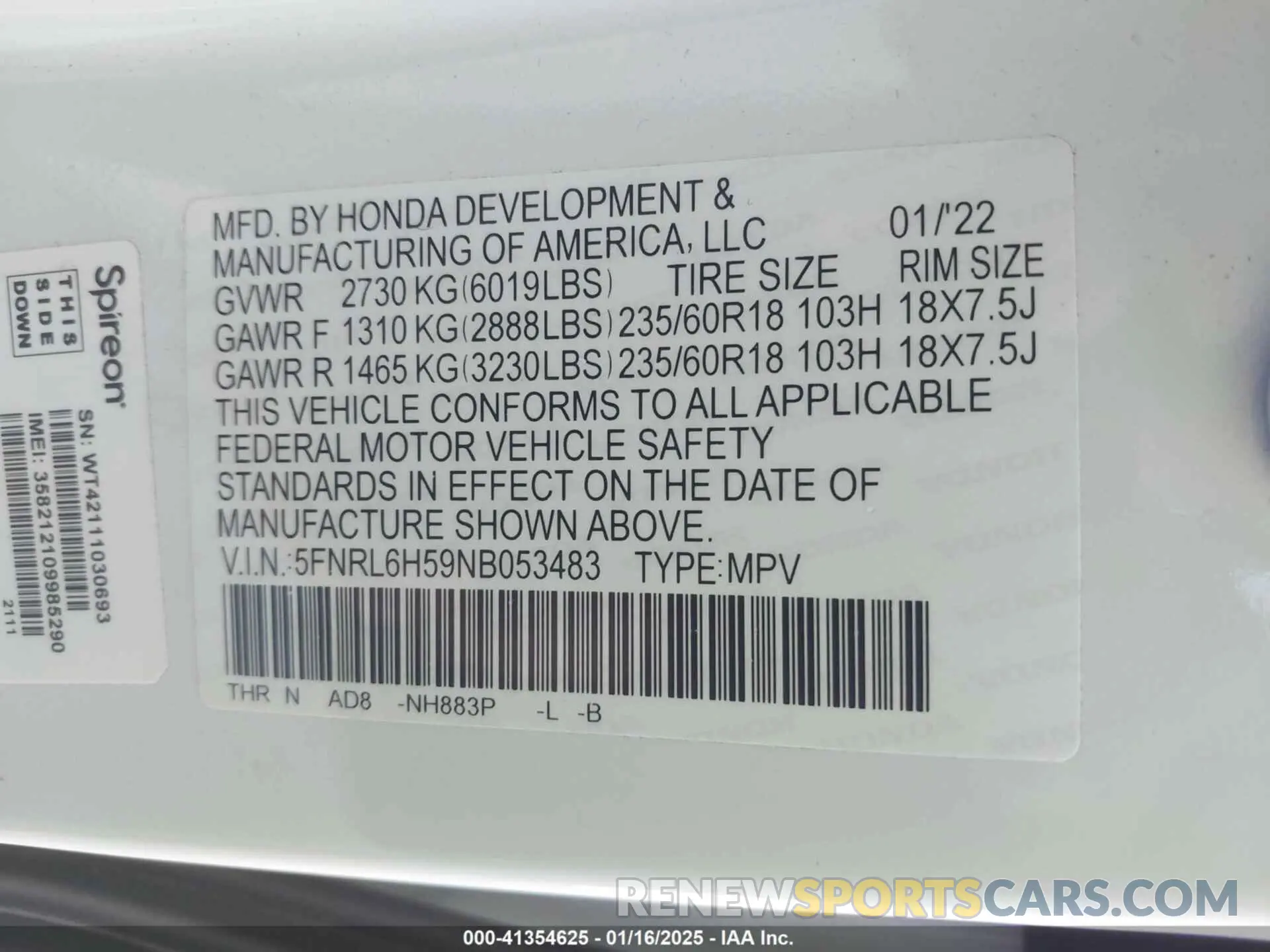 9 Photograph of a damaged car 5FNRL6H59NB053483 HONDA ODYSSEY 2022