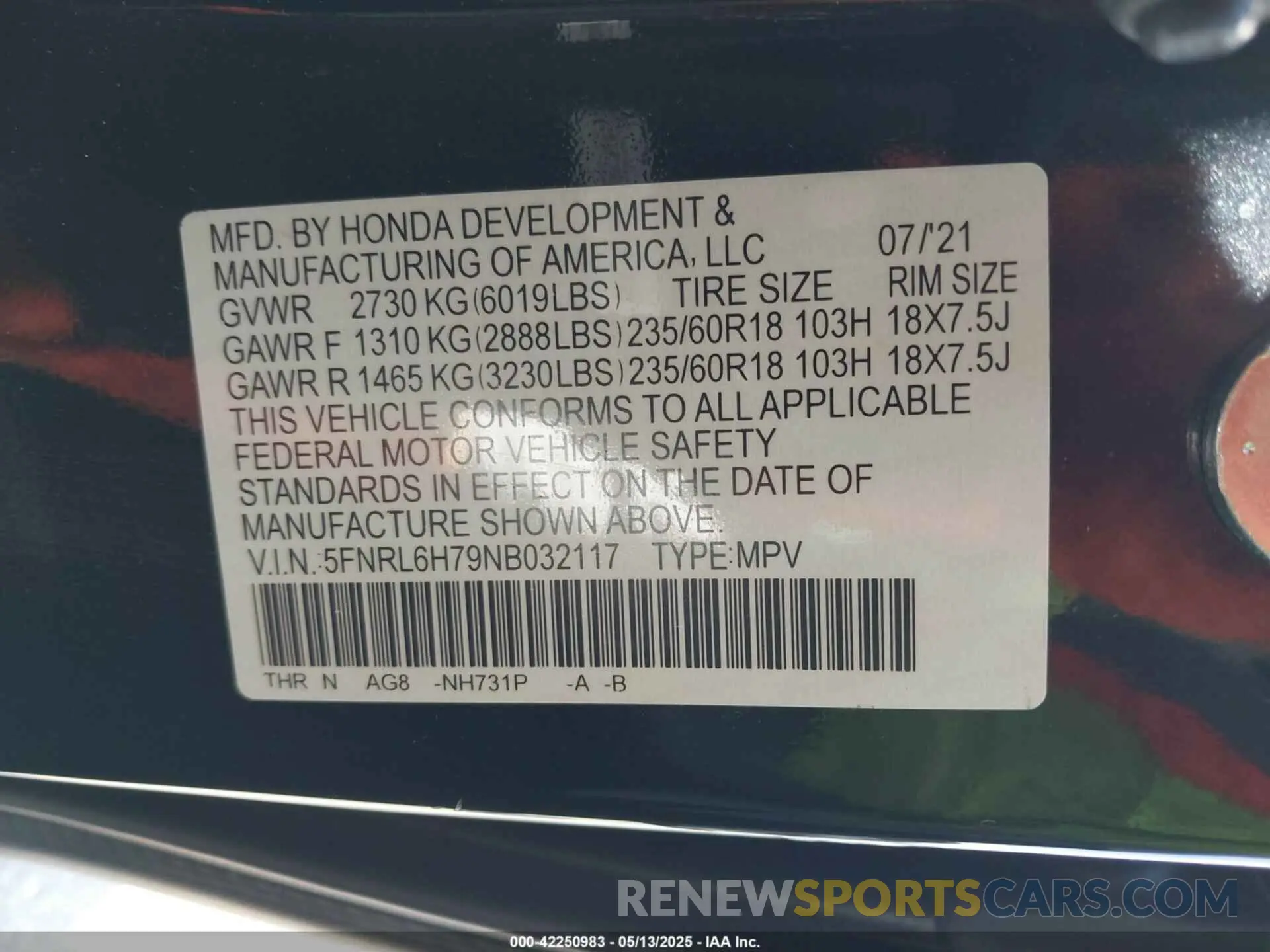 9 Photograph of a damaged car 5FNRL6H79NB032117 HONDA ODYSSEY 2022