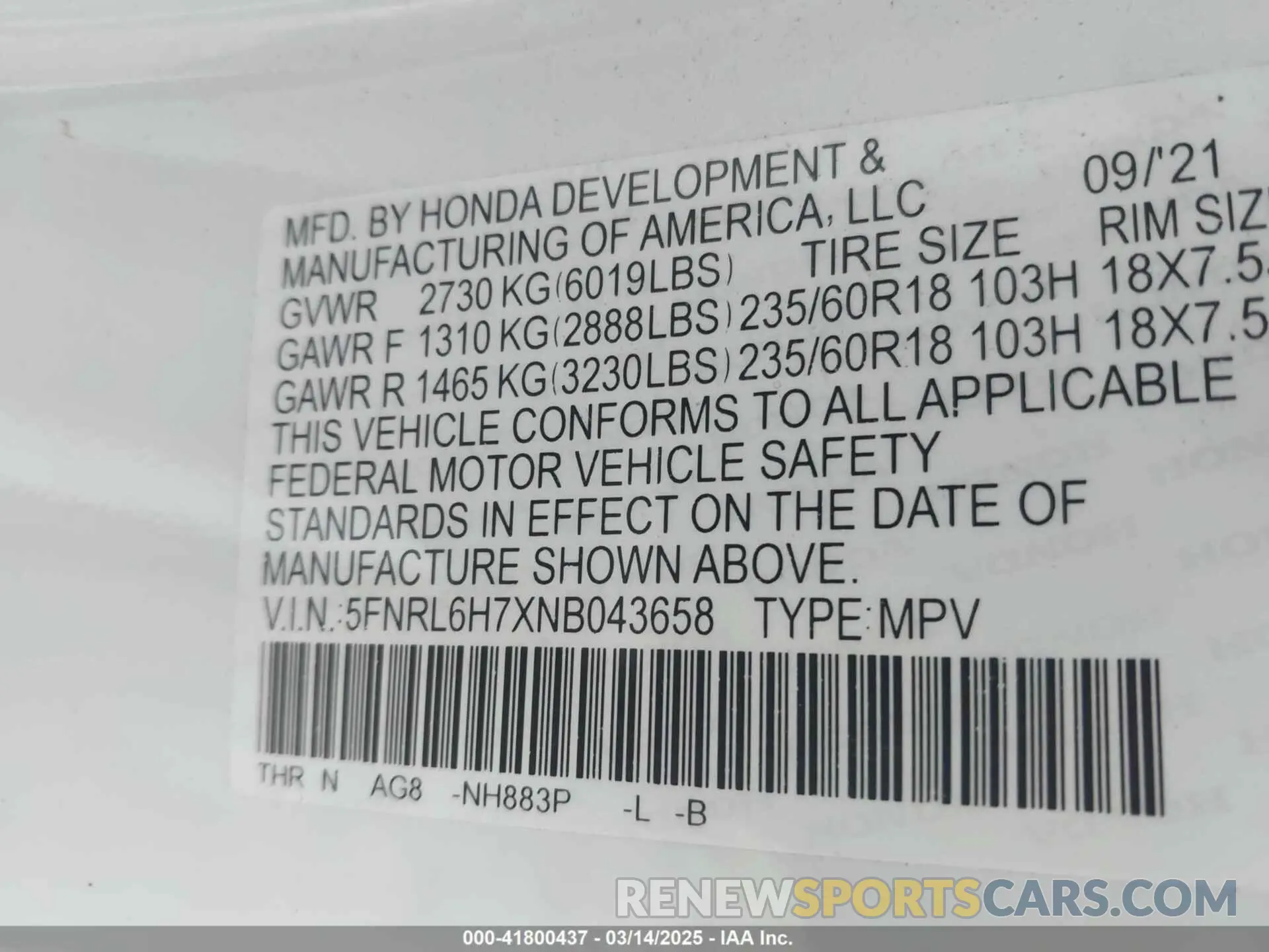 9 Photograph of a damaged car 5FNRL6H7XNB043658 HONDA ODYSSEY 2022