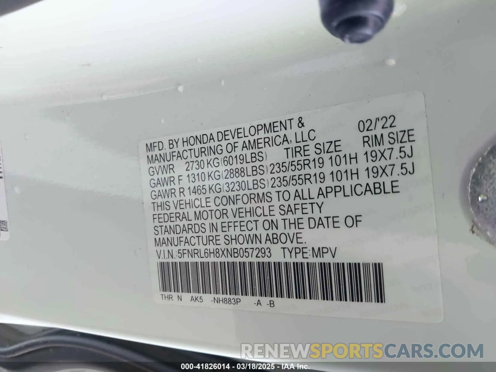 9 Photograph of a damaged car 5FNRL6H8XNB057293 HONDA ODYSSEY 2022