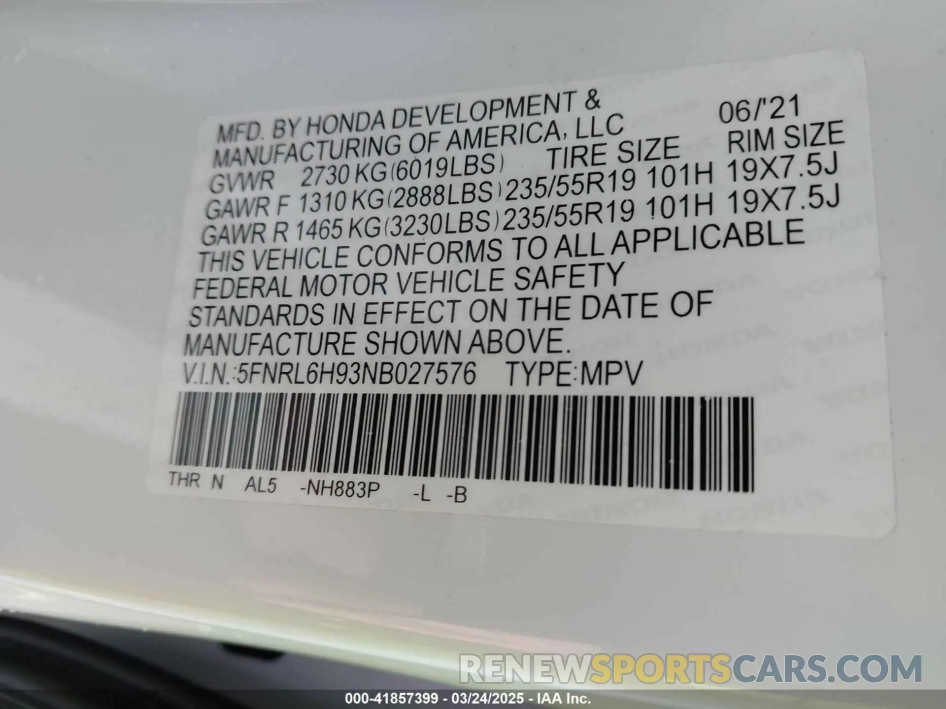 9 Photograph of a damaged car 5FNRL6H93NB027576 HONDA ODYSSEY 2022