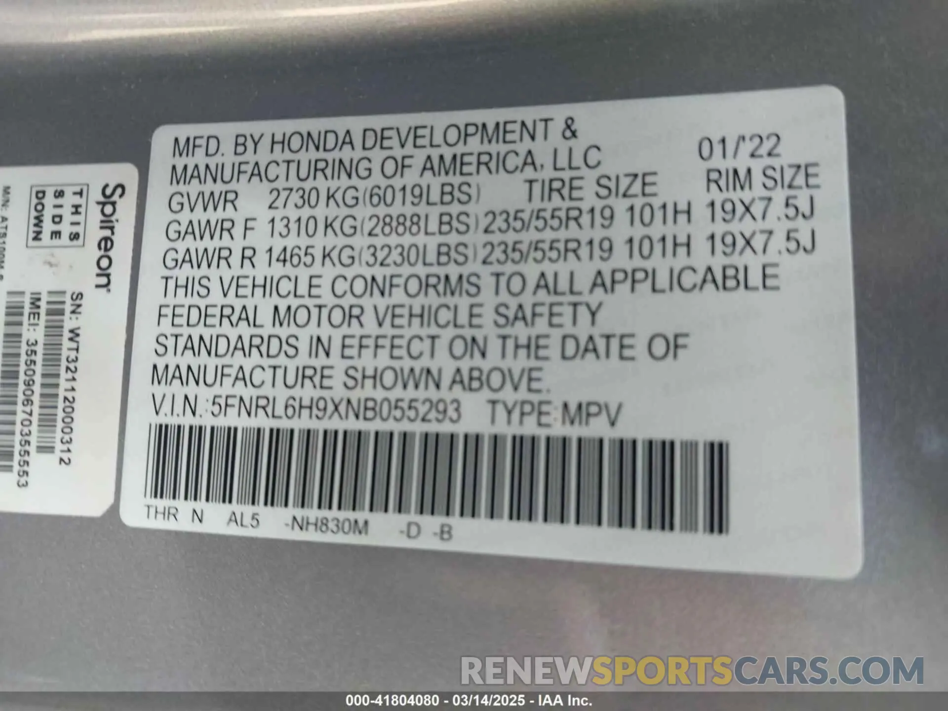 9 Photograph of a damaged car 5FNRL6H9XNB055293 HONDA ODYSSEY 2022