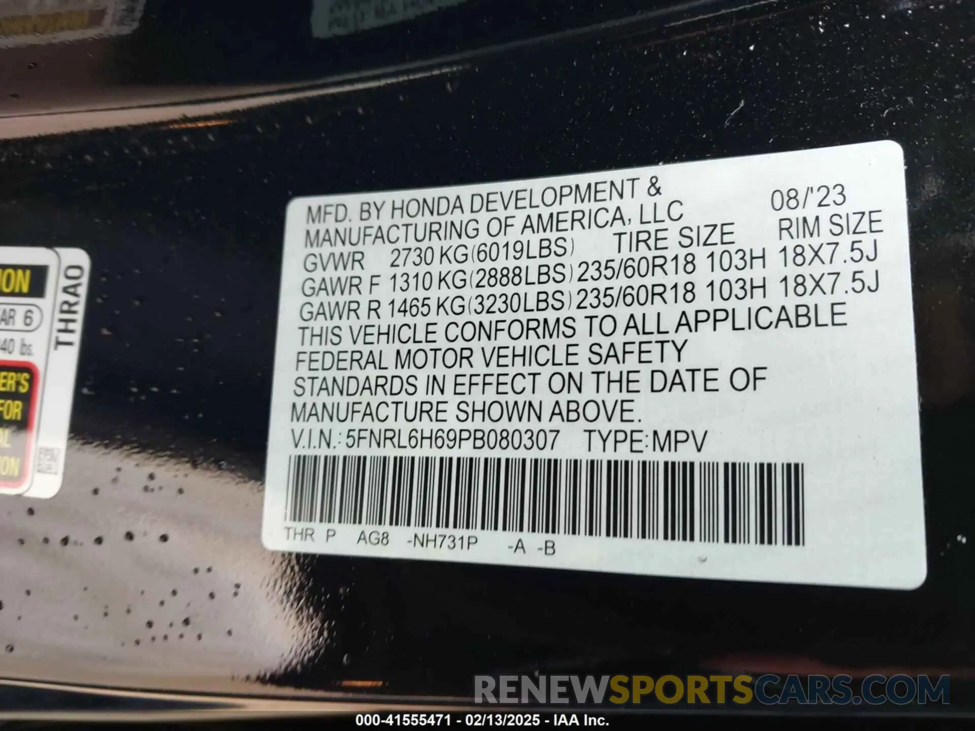 9 Photograph of a damaged car 5FNRL6H69PB080307 HONDA ODYSSEY 2023