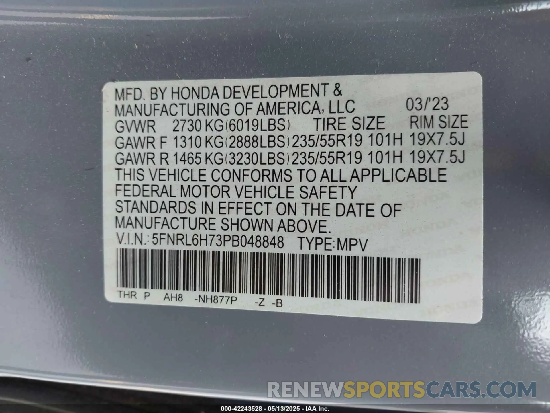 9 Photograph of a damaged car 5FNRL6H73PB048848 HONDA ODYSSEY 2023