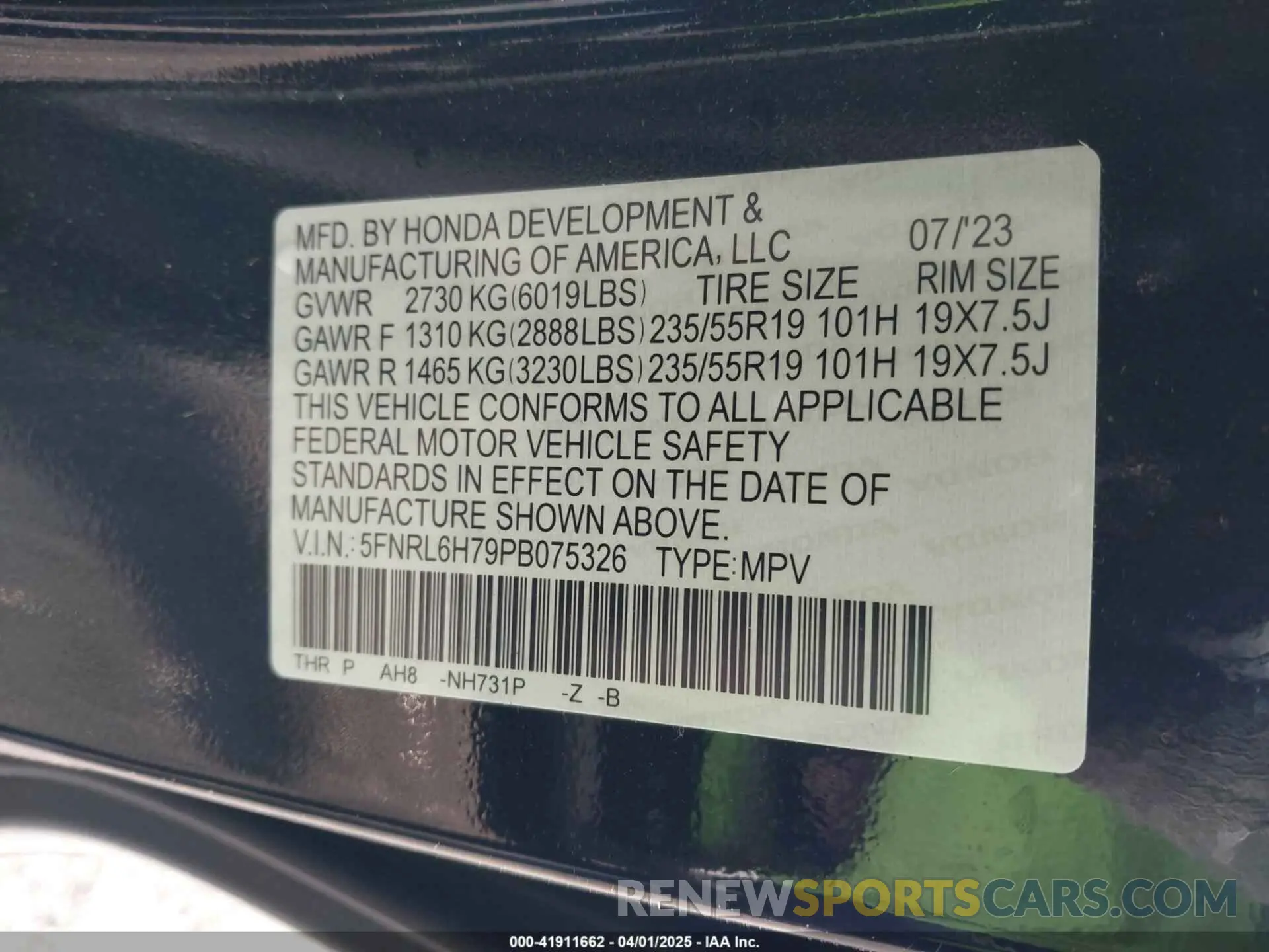 9 Photograph of a damaged car 5FNRL6H79PB075326 HONDA ODYSSEY 2023