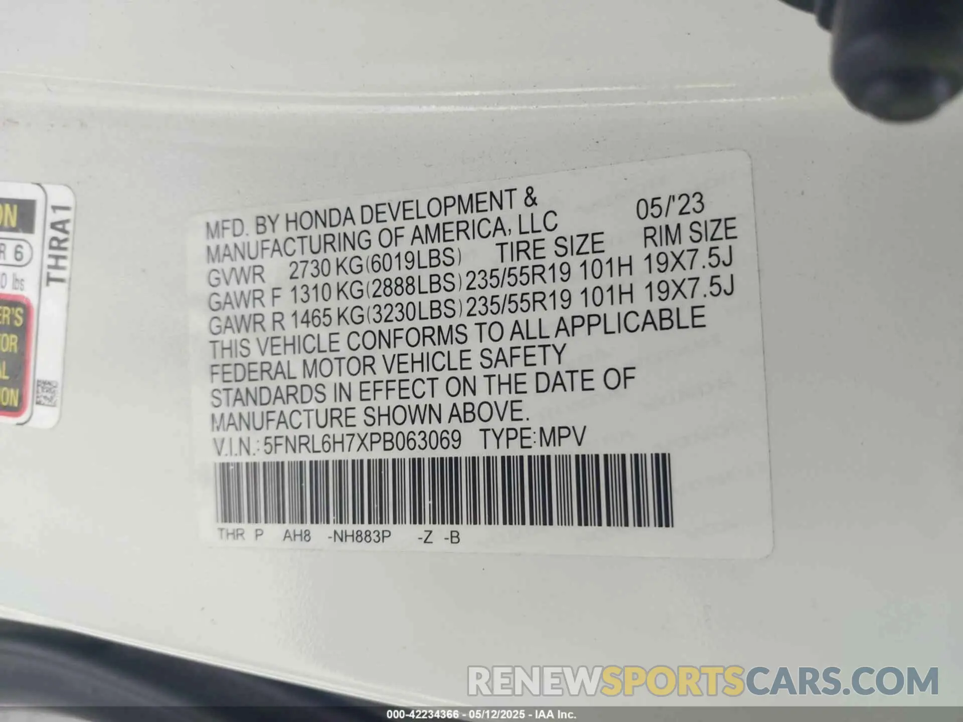 9 Photograph of a damaged car 5FNRL6H7XPB063069 HONDA ODYSSEY 2023