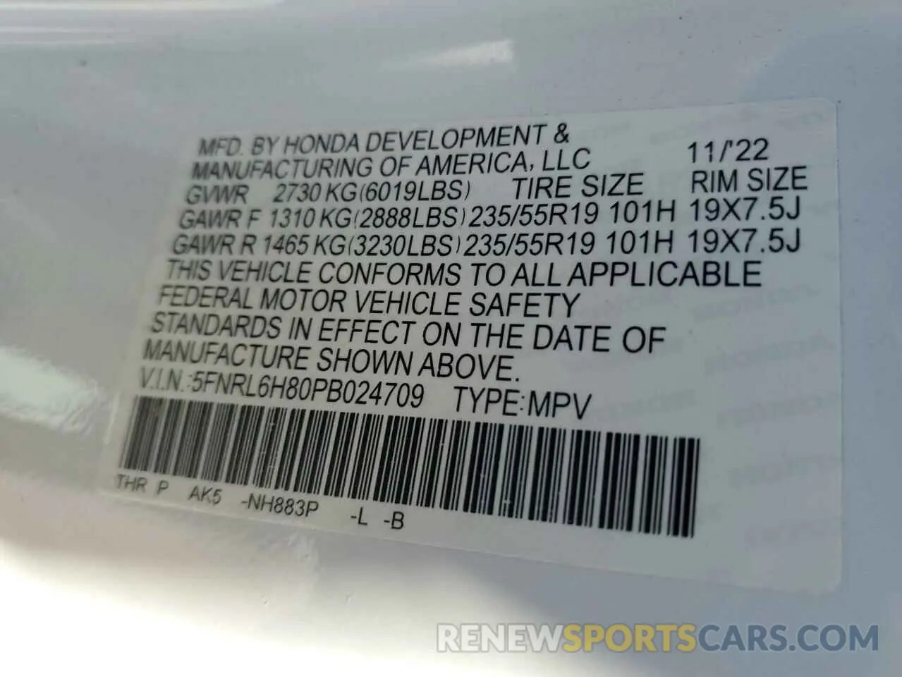 14 Photograph of a damaged car 5FNRL6H80PB024709 HONDA ODYSSEY 2023