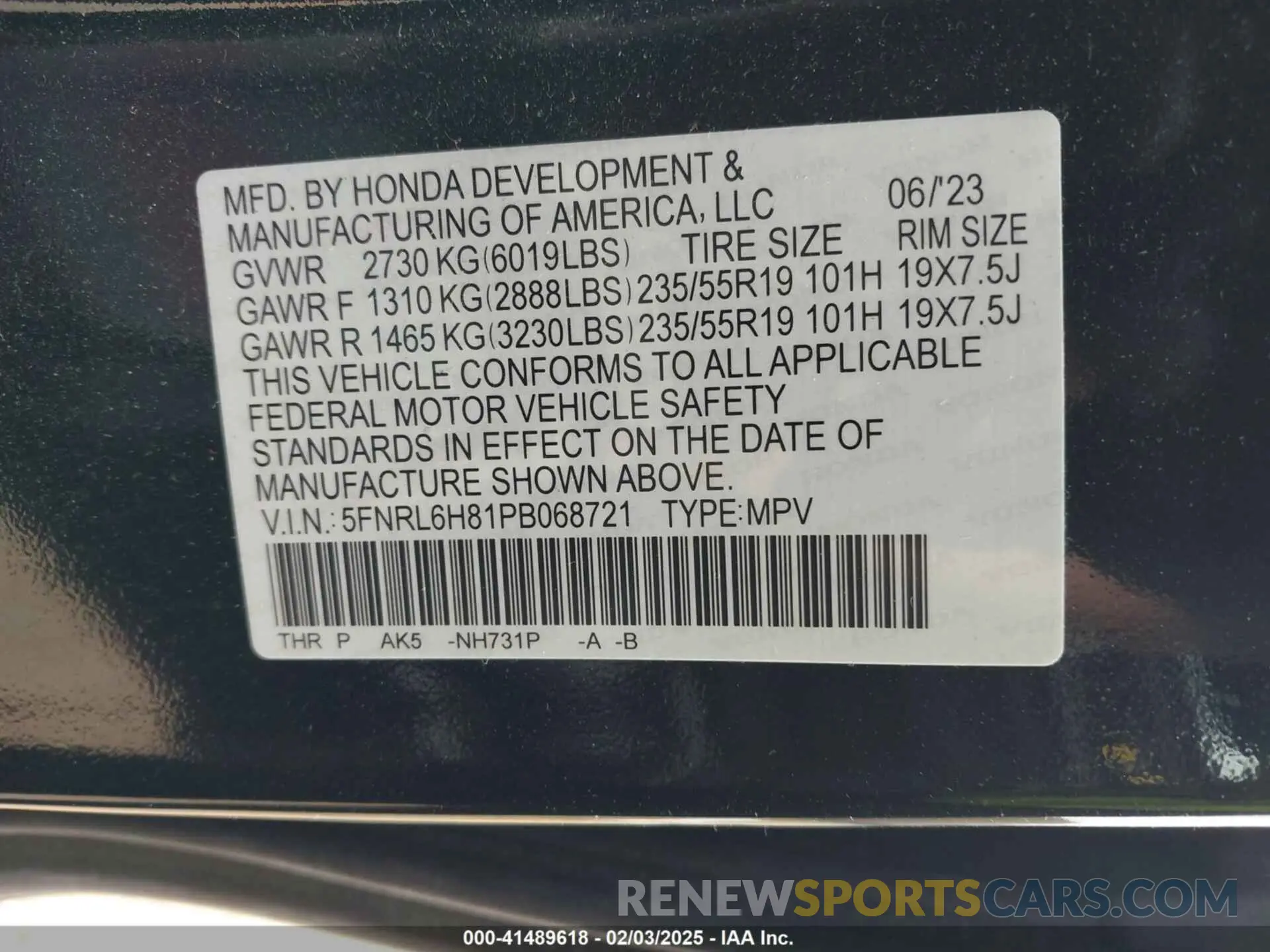 9 Photograph of a damaged car 5FNRL6H81PB068721 HONDA ODYSSEY 2023