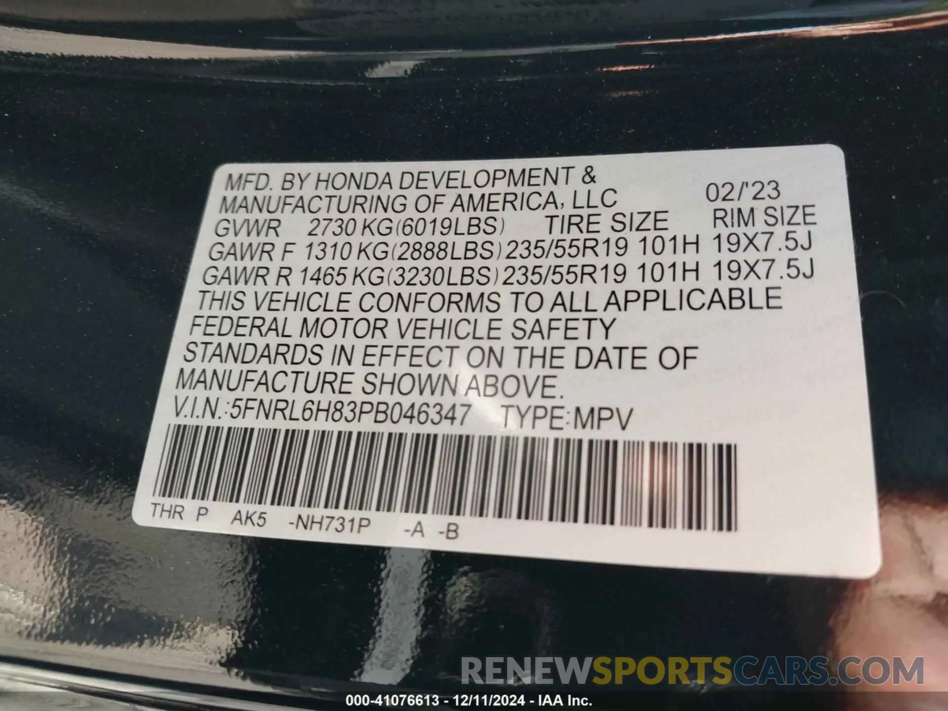 9 Photograph of a damaged car 5FNRL6H83PB046347 HONDA ODYSSEY 2023