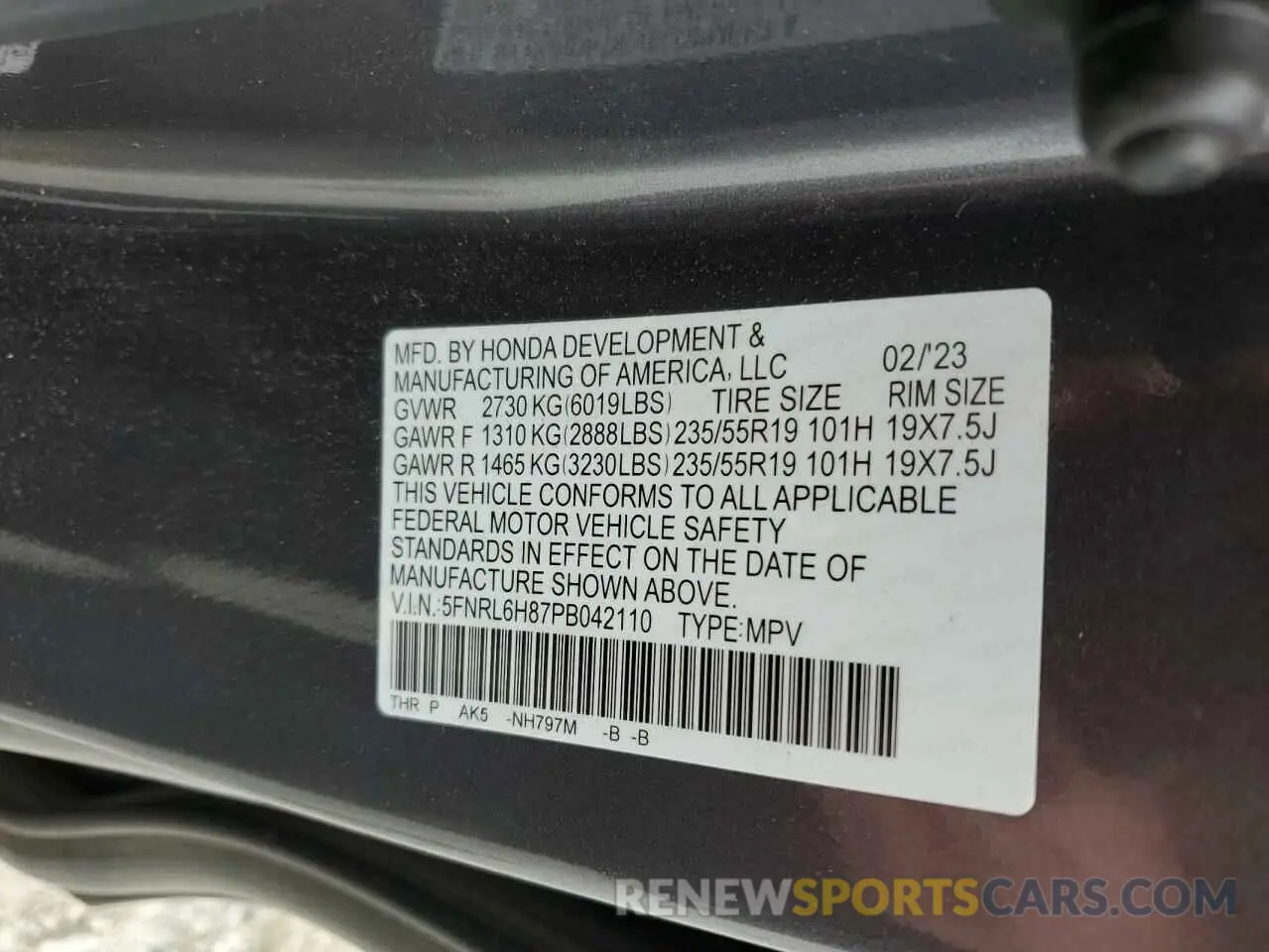16 Photograph of a damaged car 5FNRL6H87PB042110 HONDA ODYSSEY 2023