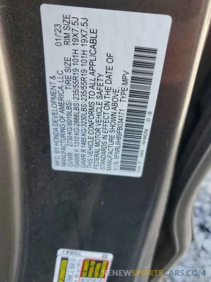 14 Photograph of a damaged car 5FNRL6H89PB034171 HONDA ODYSSEY 2023