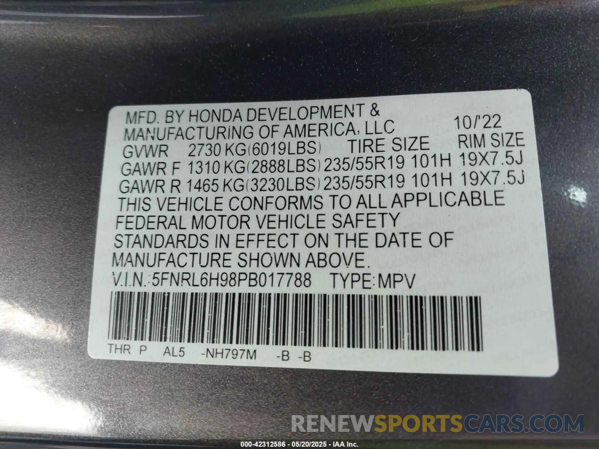 9 Photograph of a damaged car 5FNRL6H98PB017788 HONDA ODYSSEY 2023