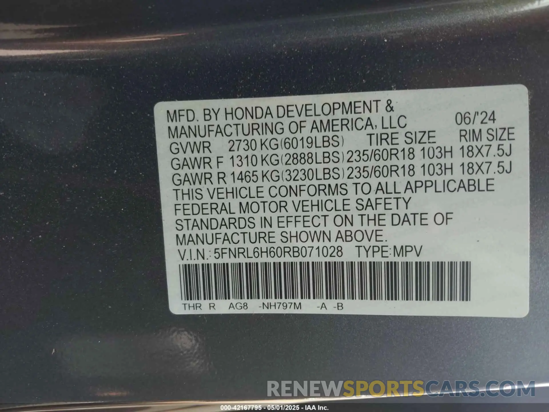 9 Photograph of a damaged car 5FNRL6H60RB071028 HONDA ODYSSEY 2024