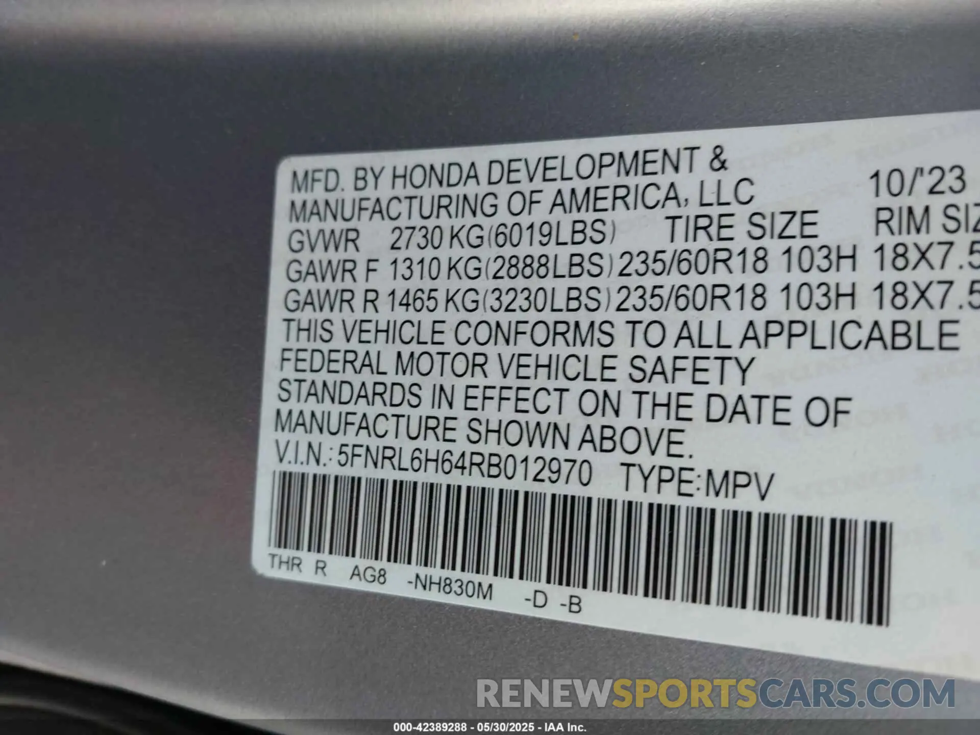 9 Photograph of a damaged car 5FNRL6H64RB012970 HONDA ODYSSEY 2024