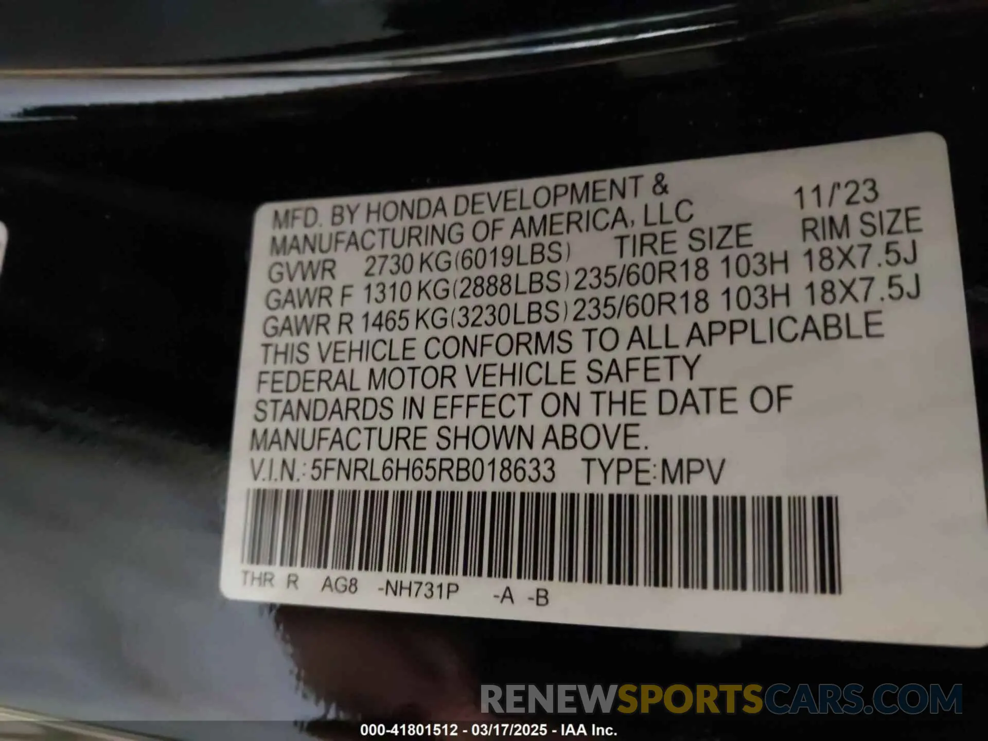 9 Photograph of a damaged car 5FNRL6H65RB018633 HONDA ODYSSEY 2024