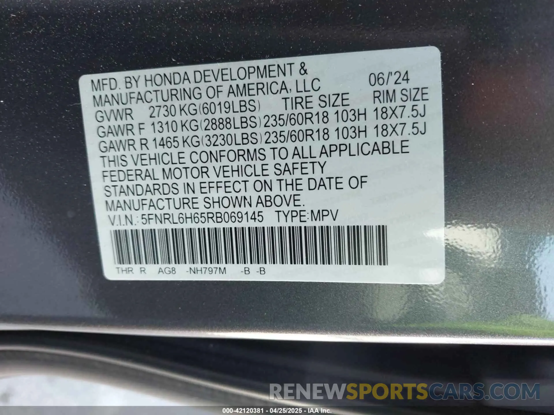9 Photograph of a damaged car 5FNRL6H65RB069145 HONDA ODYSSEY 2024