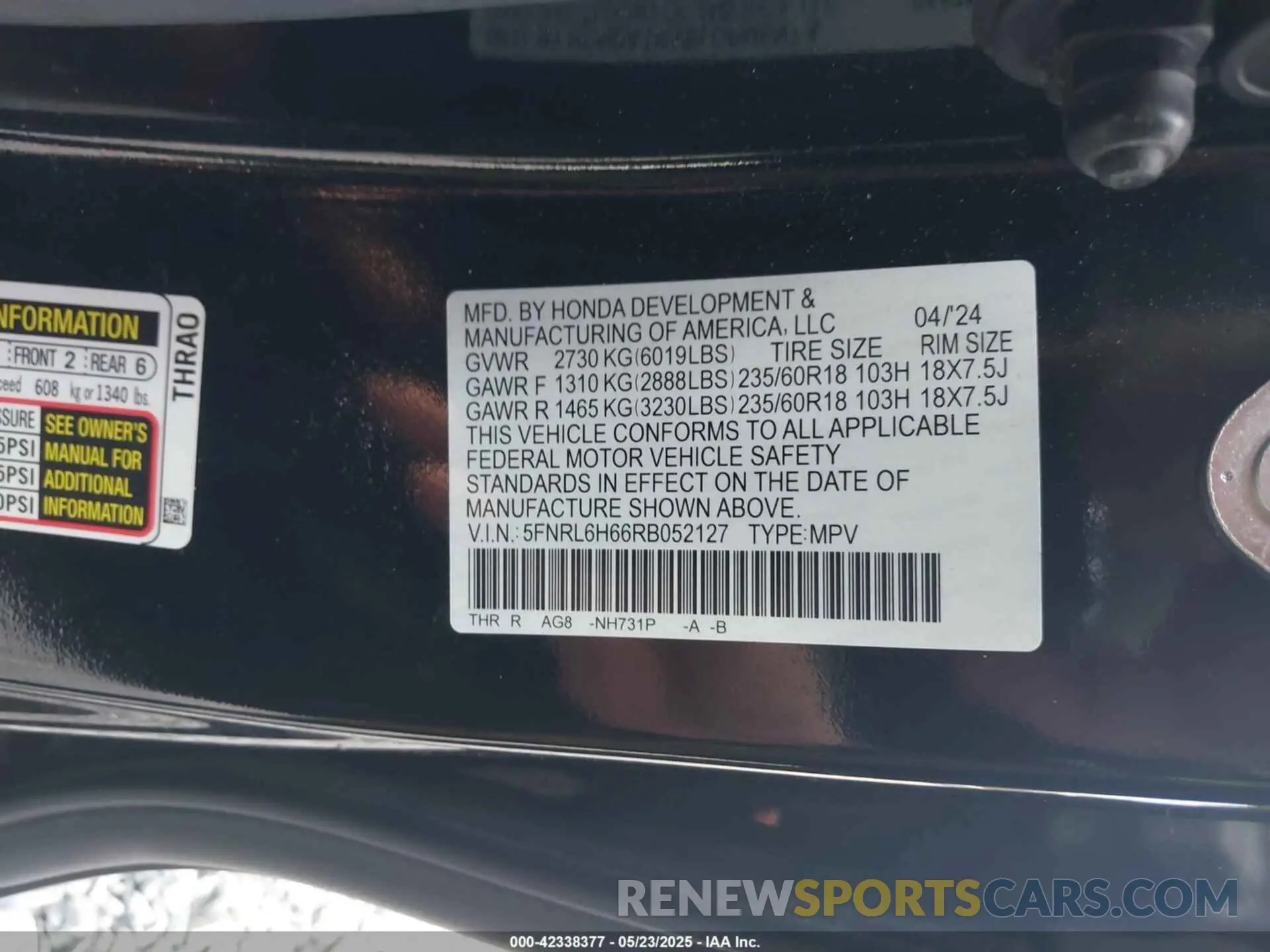 9 Photograph of a damaged car 5FNRL6H66RB052127 HONDA ODYSSEY 2024