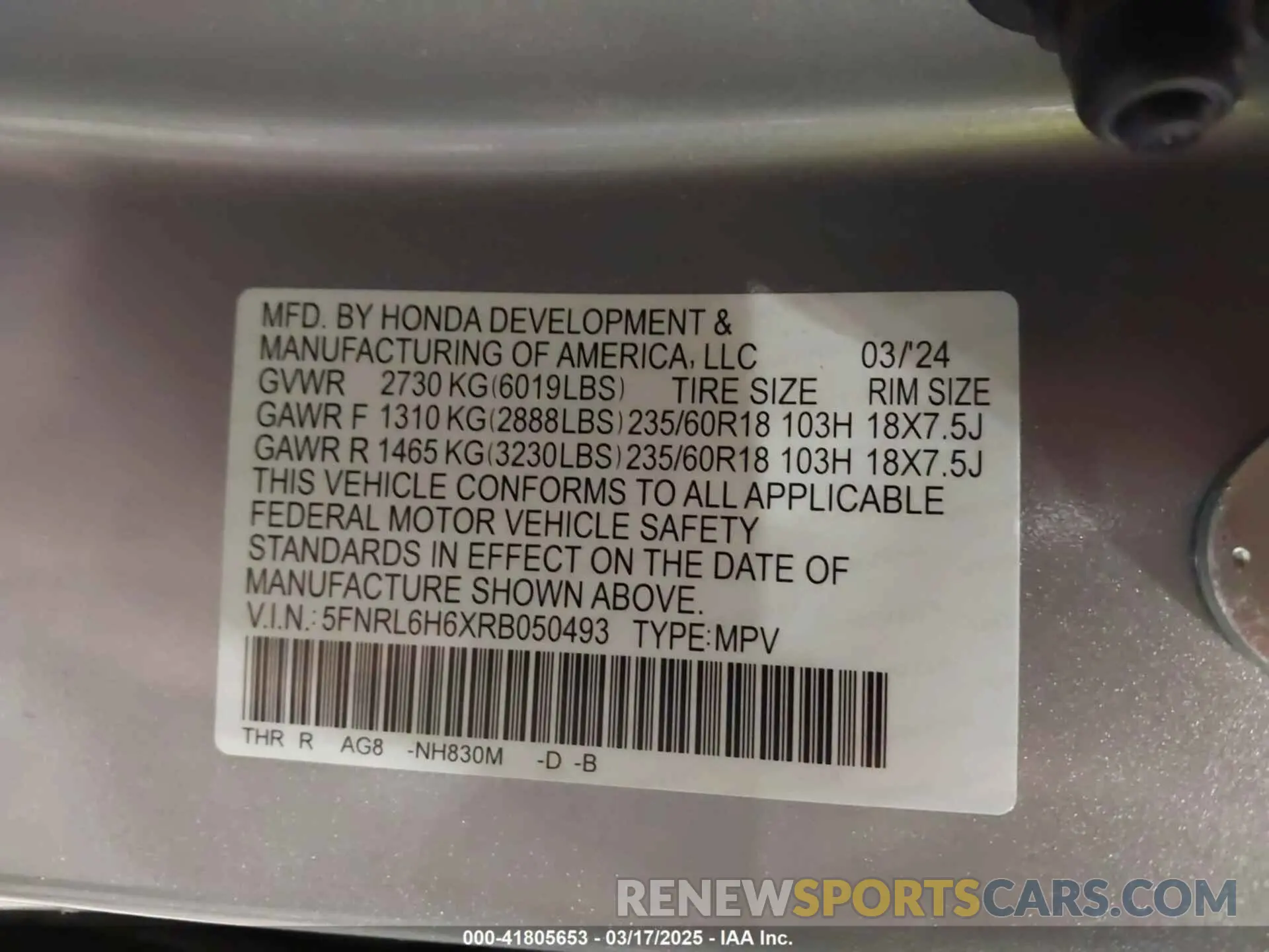 9 Photograph of a damaged car 5FNRL6H6XRB050493 HONDA ODYSSEY 2024