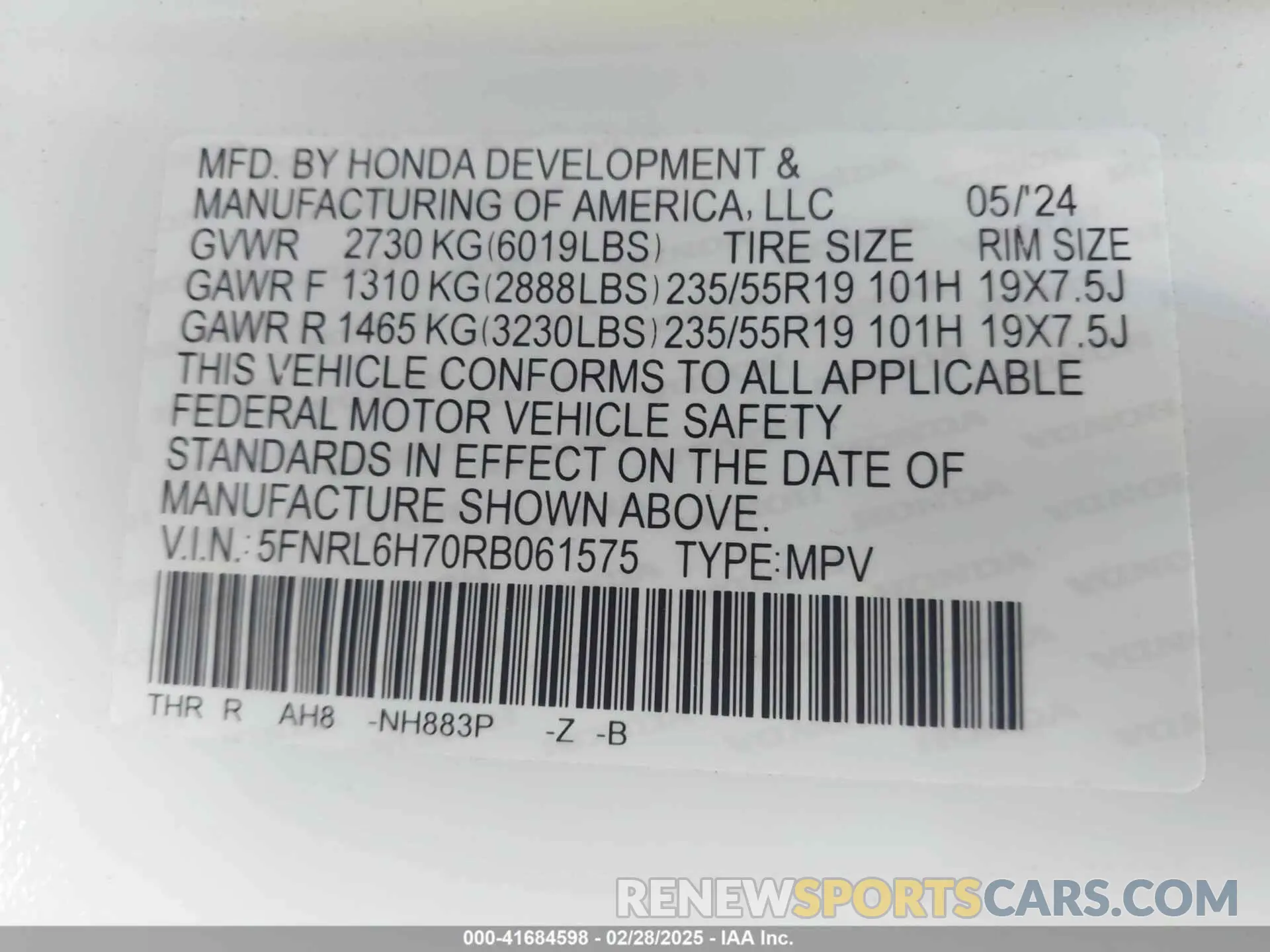 9 Photograph of a damaged car 5FNRL6H70RB061575 HONDA ODYSSEY 2024