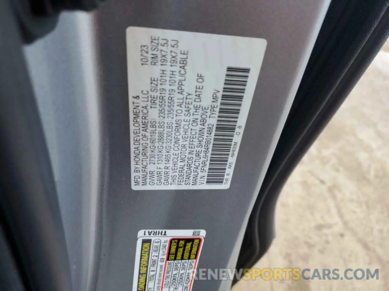 14 Photograph of a damaged car 5FNRL6H84RB014882 HONDA ODYSSEY 2024