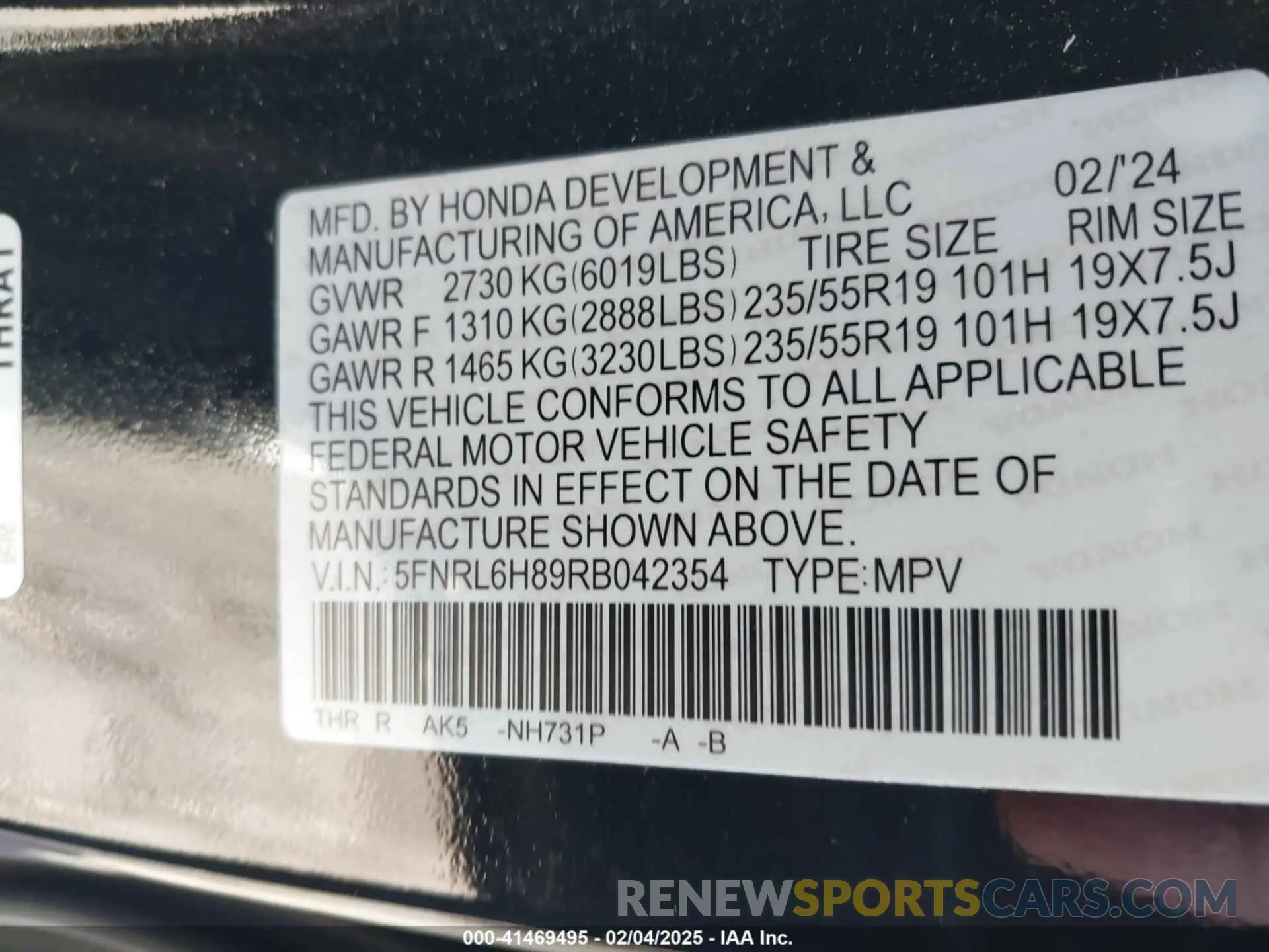 9 Photograph of a damaged car 5FNRL6H89RB042354 HONDA ODYSSEY 2024