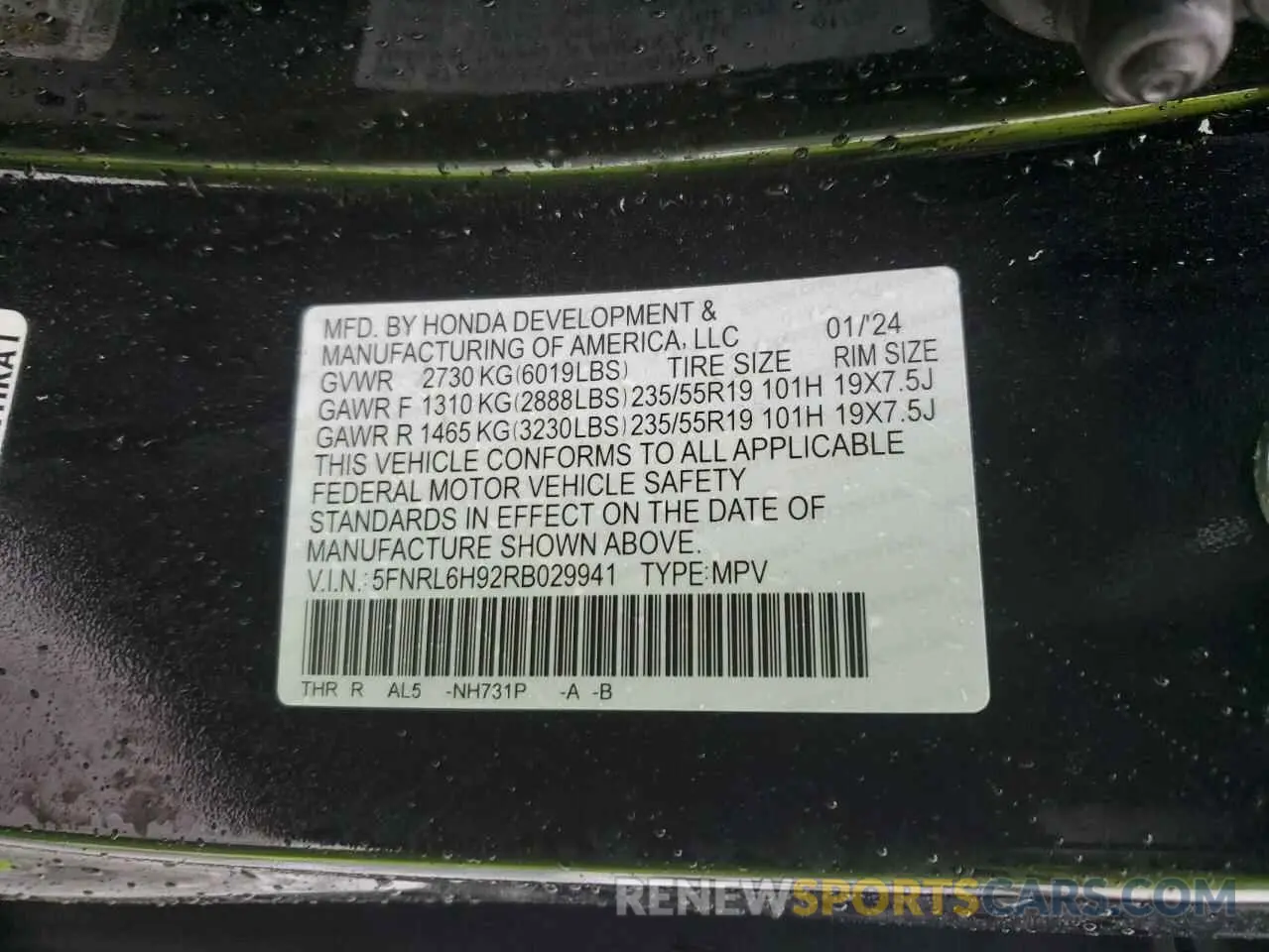 13 Photograph of a damaged car 5FNRL6H92RB029941 HONDA ODYSSEY 2024