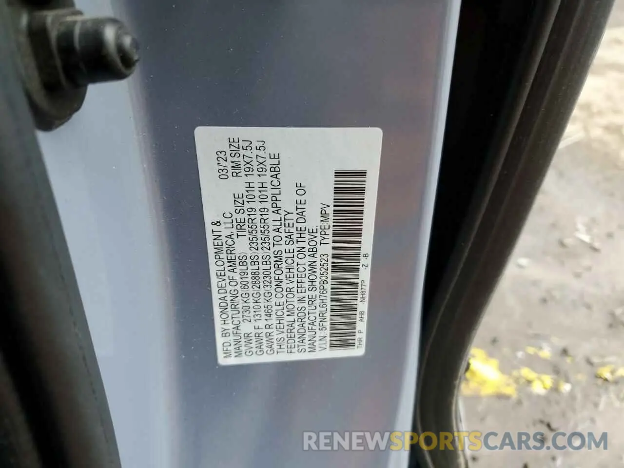 15 Photograph of a damaged car 5FNRL6H76PB052523 HONDA ODYSSEY SP 2023