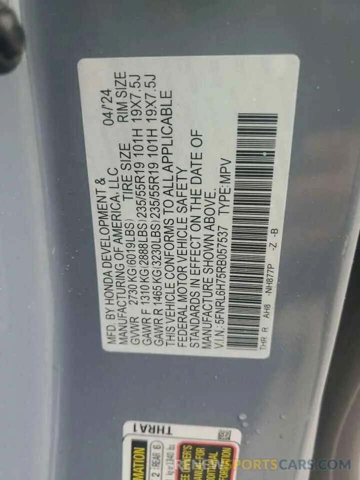 14 Photograph of a damaged car 5FNRL6H75RB057537 HONDA ODYSSEY SP 2024
