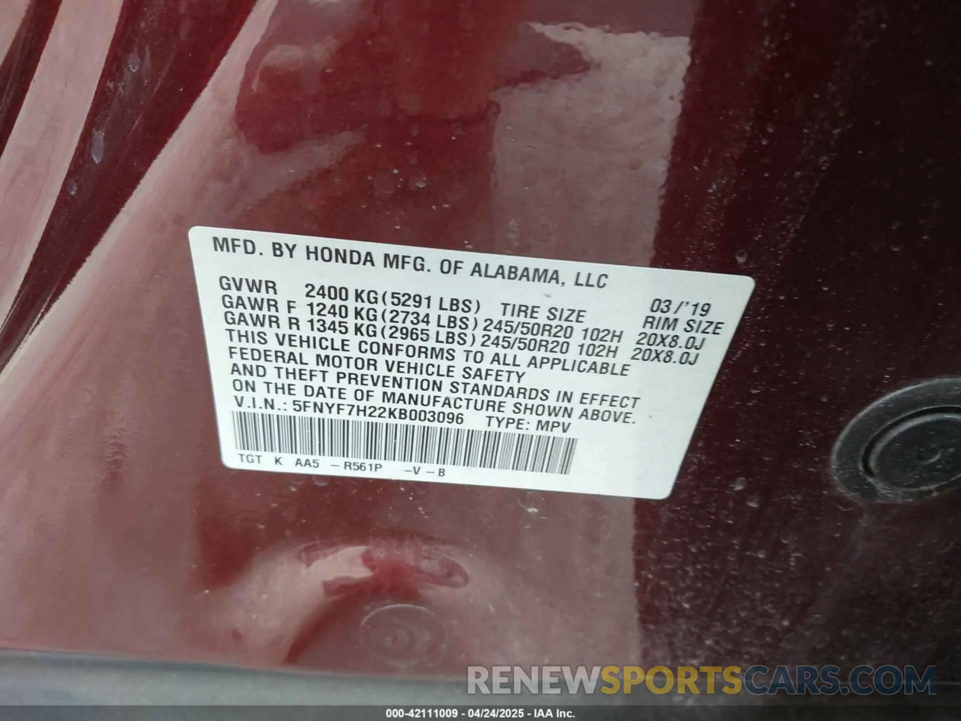 9 Photograph of a damaged car 5FNYF7H22KB003096 HONDA PASSPORT 2019